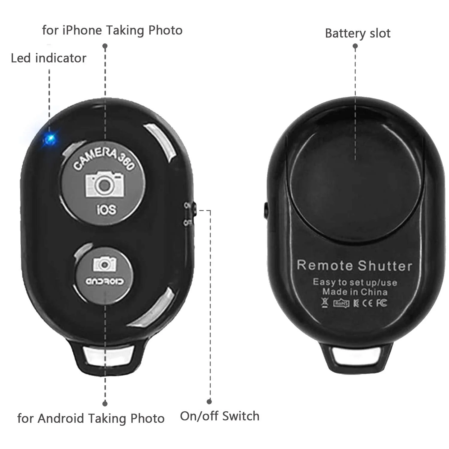 Cellphone Remote Shutter for Smartphones and Tablets, AOQIYUE Wireless Camera Remote Control Compatible with iPhone/Android Cellphone Wrist Strap Included (Black+Pink) Black+Pink - Image 5