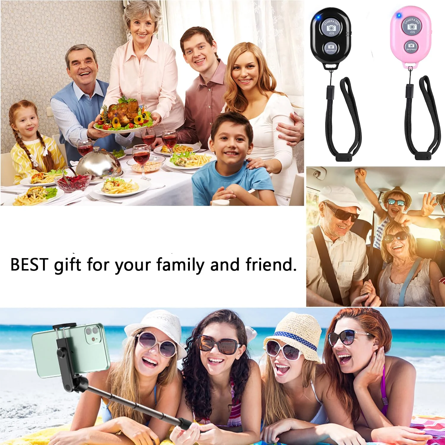 Cellphone Remote Shutter for Smartphones and Tablets, AOQIYUE Wireless Camera Remote Control Compatible with iPhone/Android Cellphone Wrist Strap Included (Black+Pink) Black+Pink - Image 6