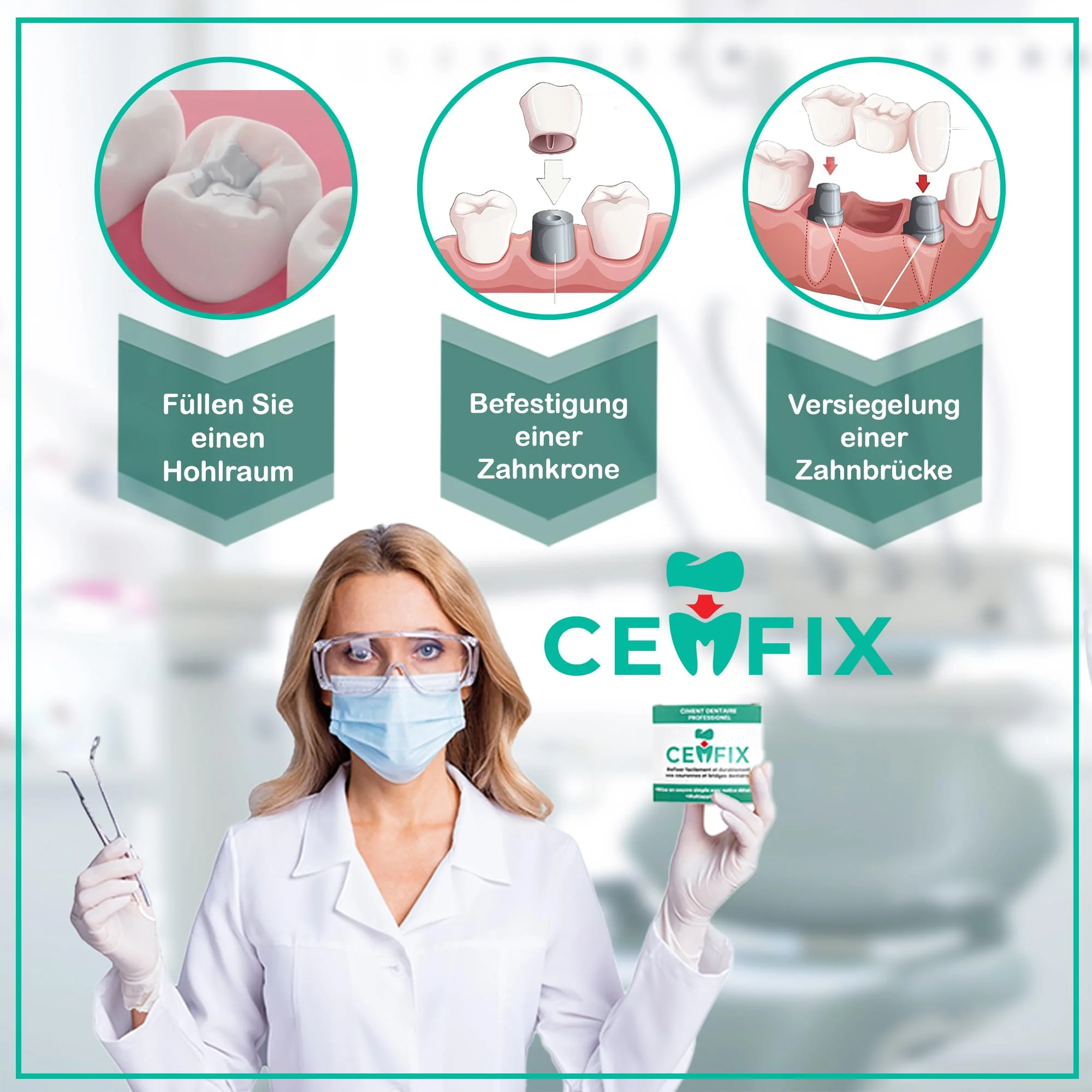 CEMFIX - For refixing dental crowns and bridges. The ideal solution for crowns, bridges, dental caries and lost fillings. - Image 2