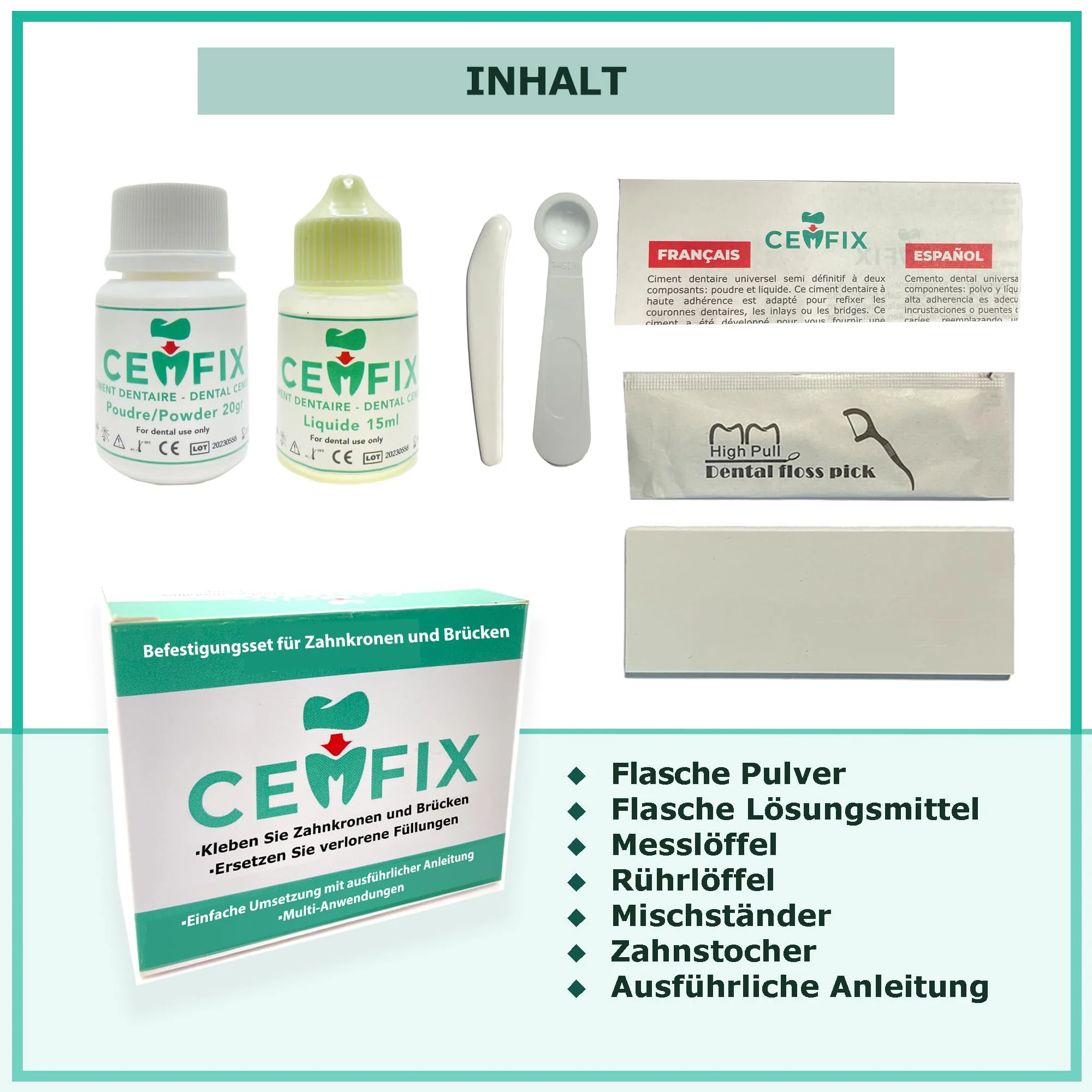 CEMFIX - For refixing dental crowns and bridges. The ideal solution for crowns, bridges, dental caries and lost fillings. - Image 4