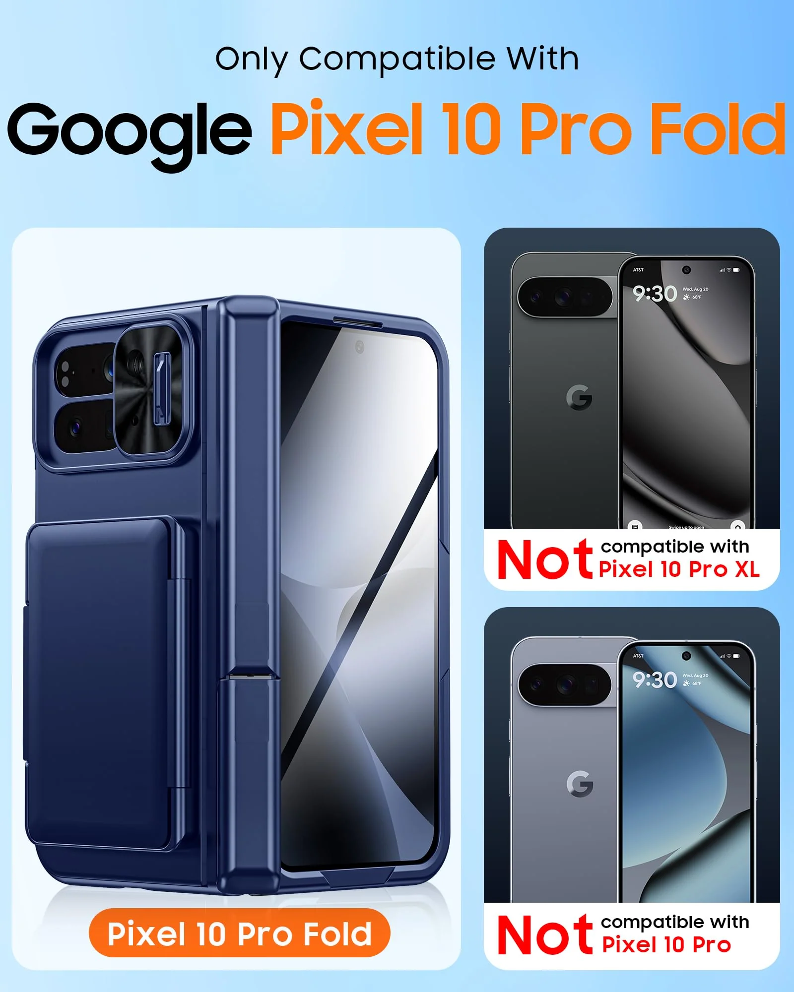 CENMASO for Google Pixel 10 Pro Fold Case with Card Holder [RFID Blocking] Camera Cover, Hinge Protection, Dual Hidden Kickstand, Screen Protector, Shockproof Phone Case for Pixel 10 Pro Fold (Blue) Blue-wallet - Image 2