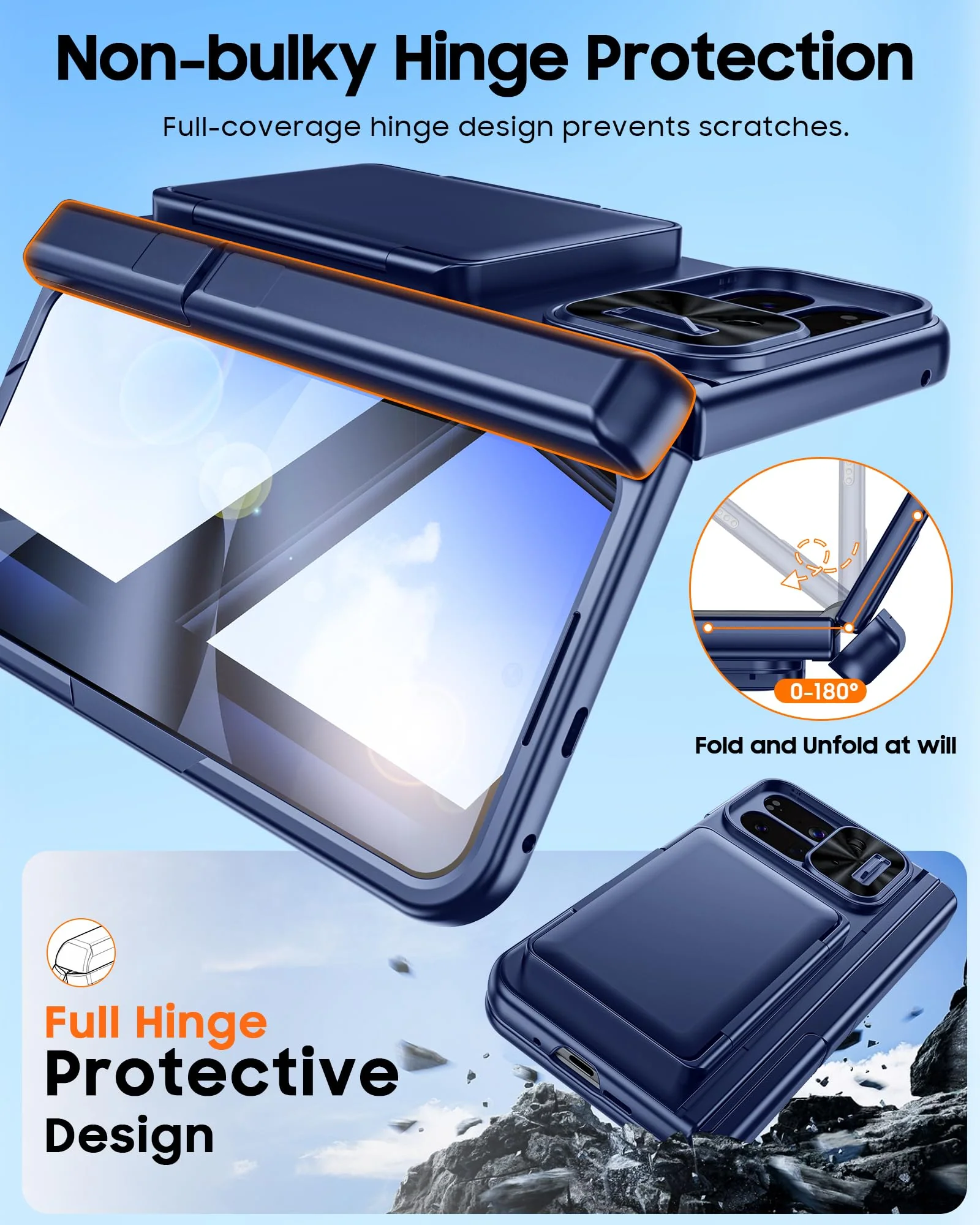 CENMASO for Google Pixel 10 Pro Fold Case with Card Holder [RFID Blocking] Camera Cover, Hinge Protection, Dual Hidden Kickstand, Screen Protector, Shockproof Phone Case for Pixel 10 Pro Fold (Blue) Blue-wallet - Image 5