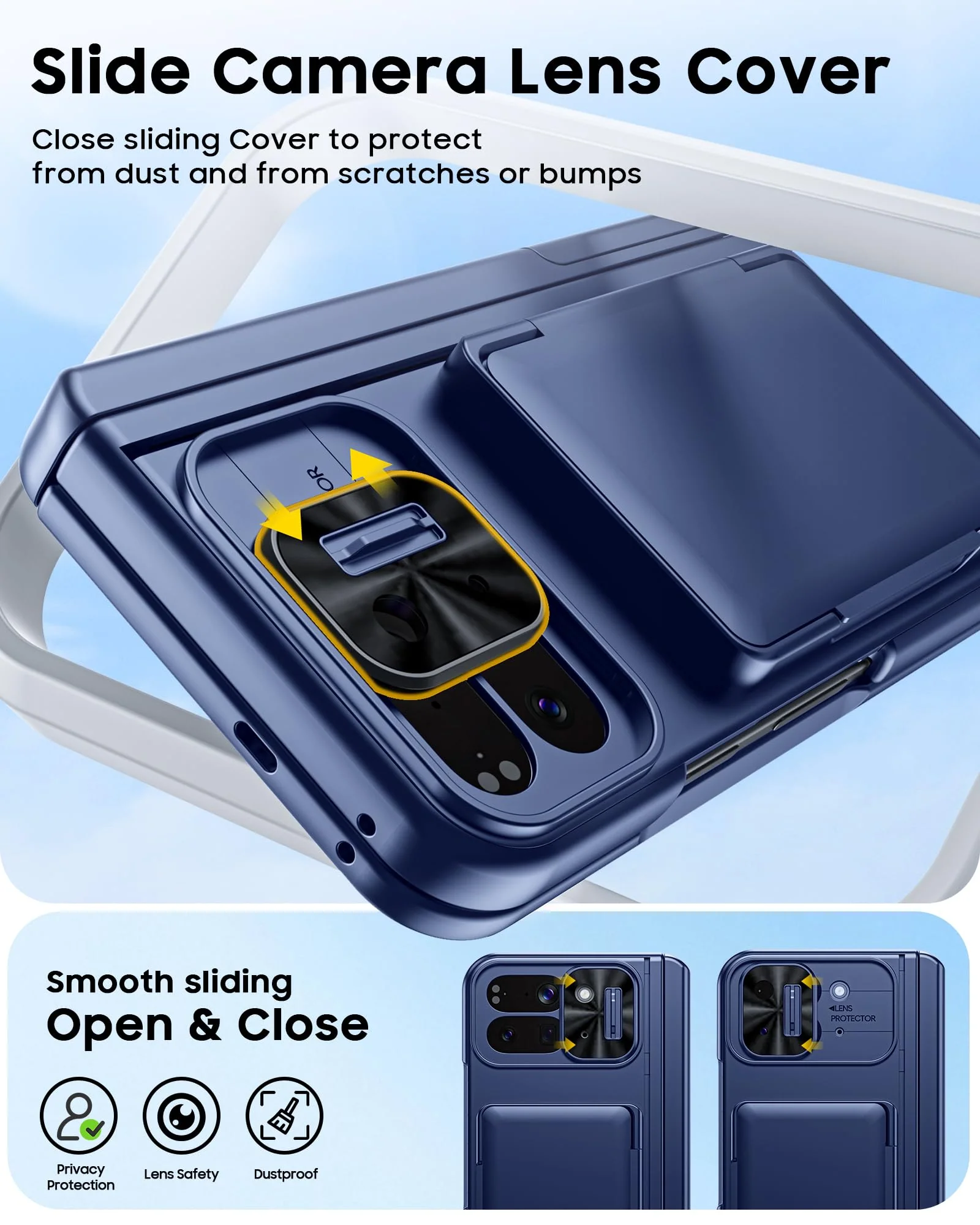 CENMASO for Google Pixel 10 Pro Fold Case with Card Holder [RFID Blocking] Camera Cover, Hinge Protection, Dual Hidden Kickstand, Screen Protector, Shockproof Phone Case for Pixel 10 Pro Fold (Blue) Blue-wallet - Image 8