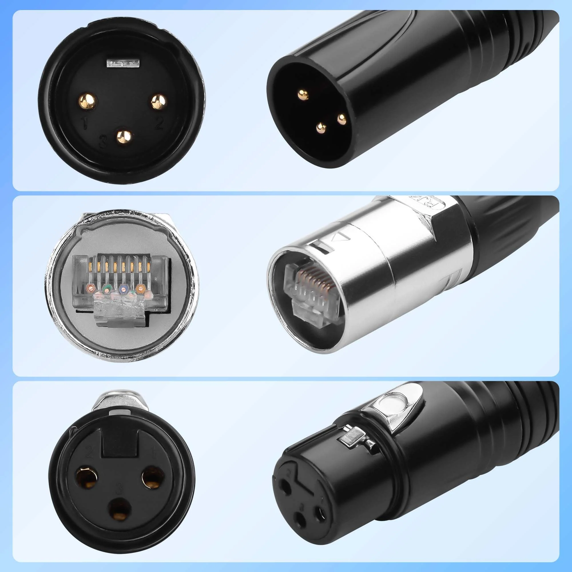 CERRXIAN 6.5FT RJ45/XLR Cable,CAT6 RJ45 Ethernet LAN Male to Male Cable + XLR 3-Pin Male to Female Network Audio Cable - Image 5