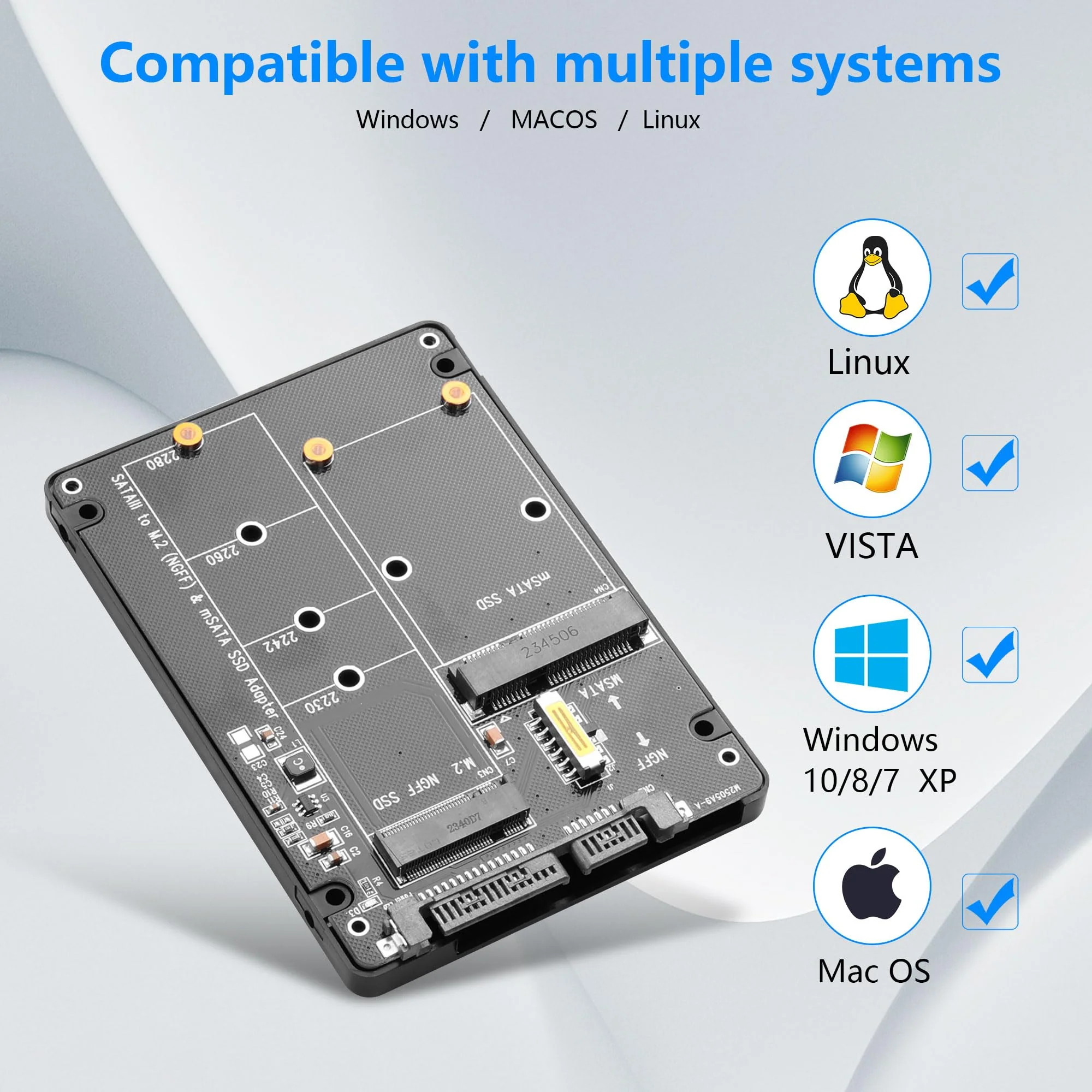 CERRXIAN M.2 NGFF SSD & MSATA SSD to 2.5" SATA III Converter Adapter 2 in 1 B Key/B&M Key M.2 NGFF mSATA SSD Hard Drive to SATA3.0 Enclosure Adapter Not for M Key - Image 5