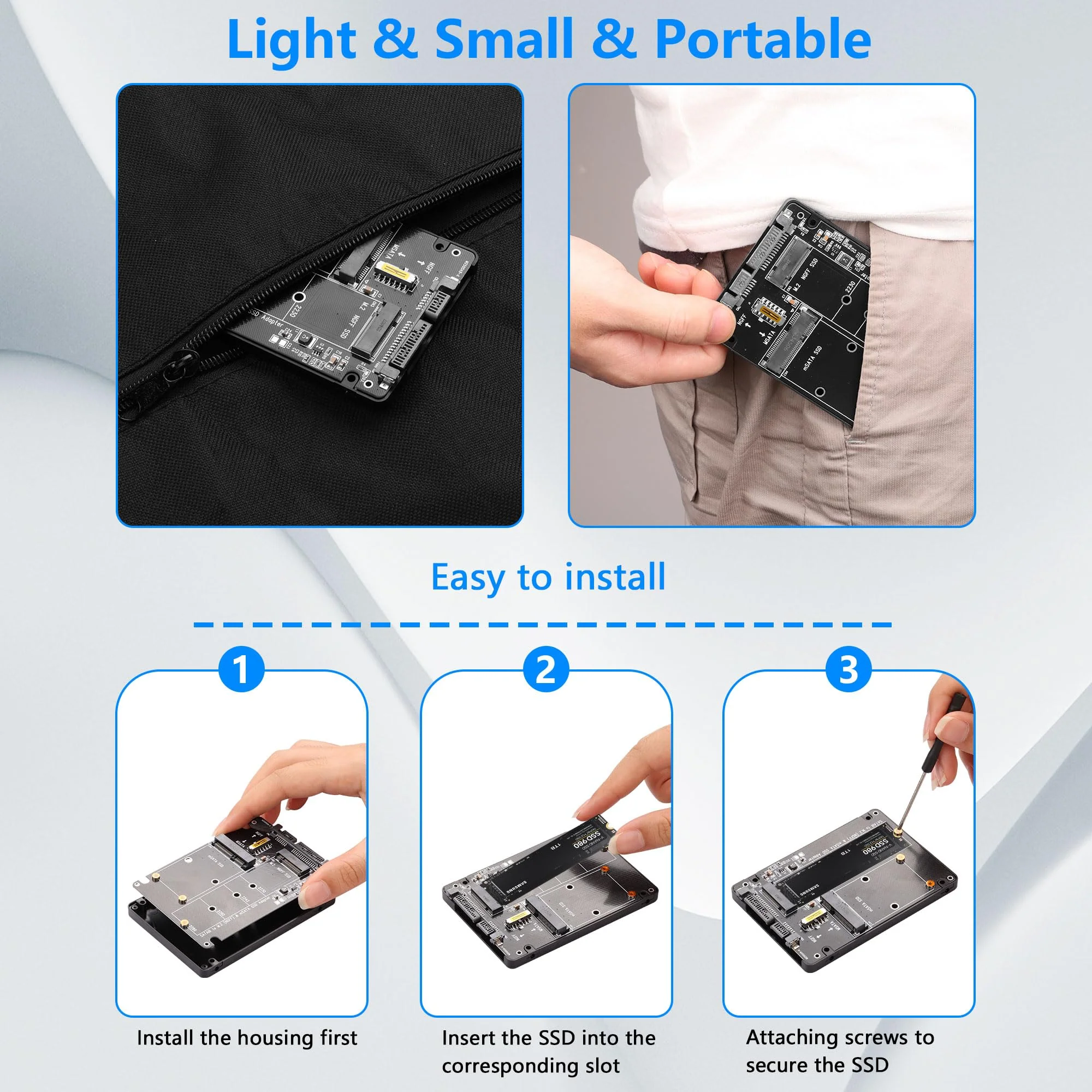 CERRXIAN M.2 NGFF SSD & MSATA SSD to 2.5" SATA III Converter Adapter 2 in 1 B Key/B&M Key M.2 NGFF mSATA SSD Hard Drive to SATA3.0 Enclosure Adapter Not for M Key - Image 6