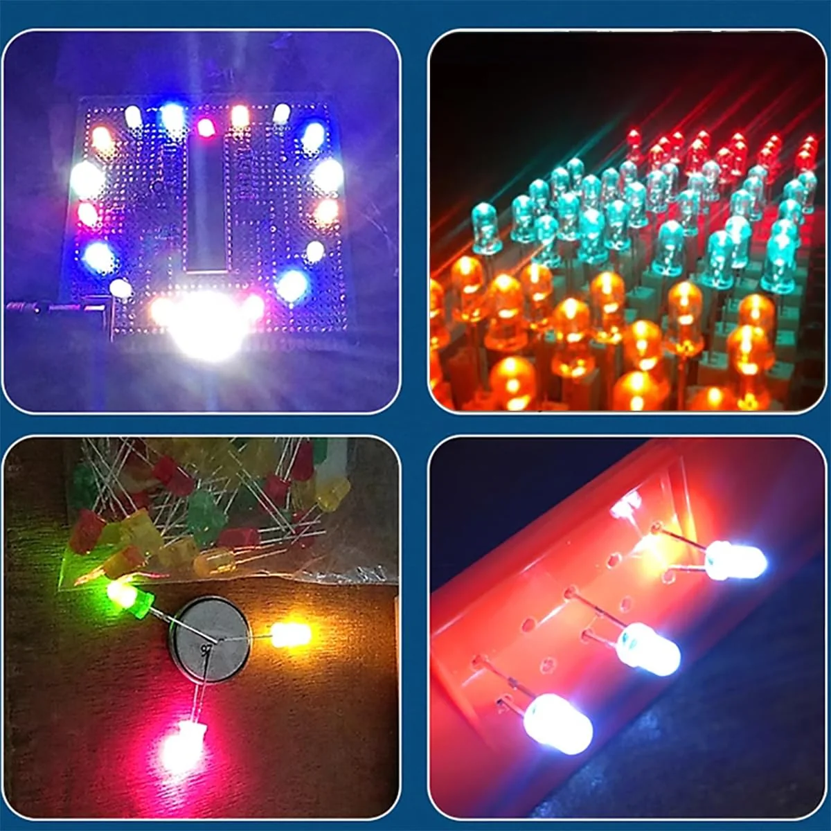 CESFONJER 500 pcs LED light diodes 5 mm, round colour diodes 5 mm 2-pin, (5 colours x 100 pcs), assorted colours white / red / yellow / green / blue kit box set. - Image 6