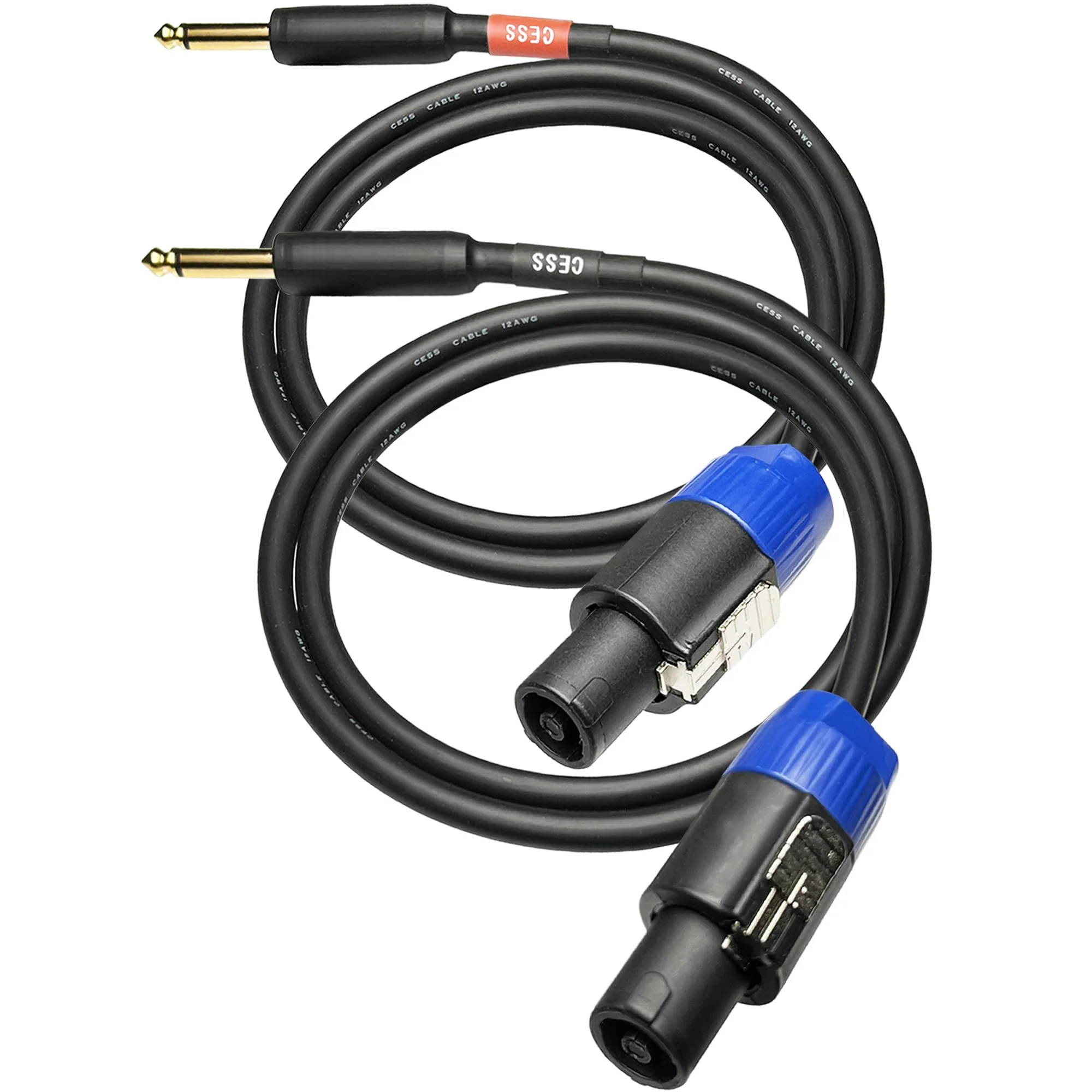 CESS-118-3f Speakon Plug to 1/4 TS Plug 12AWG OFC Speaker Wire, 2 Cables (3 Feet) - Image 2