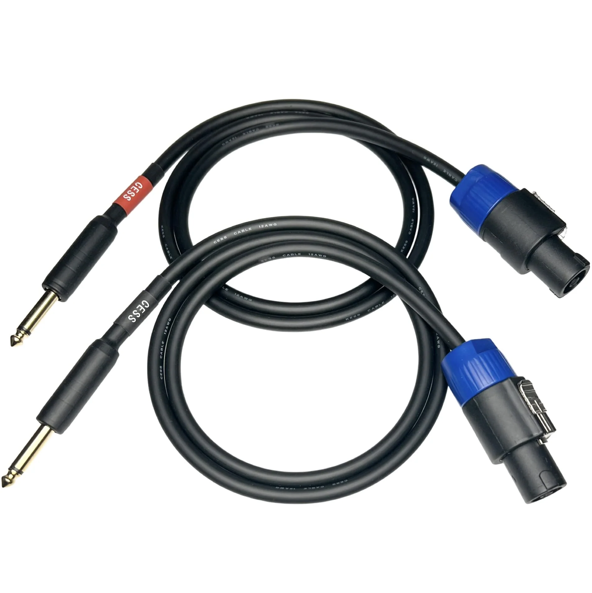 CESS-118-3f Speakon Plug to 1/4 TS Plug 12AWG OFC Speaker Wire, 2 Cables (3 Feet) - Image 3
