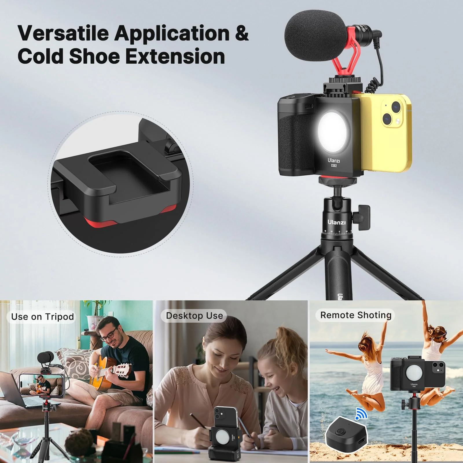 CG-02 Grip Holder for Smartphone Upgraded Phone Camera Grip w Remote Shutter Handheld Tripod Mount Fill Light Handheld Photography Accessories Compatible with iPhone 17 16 15 14 Pro Max etc CG02 - Image 4