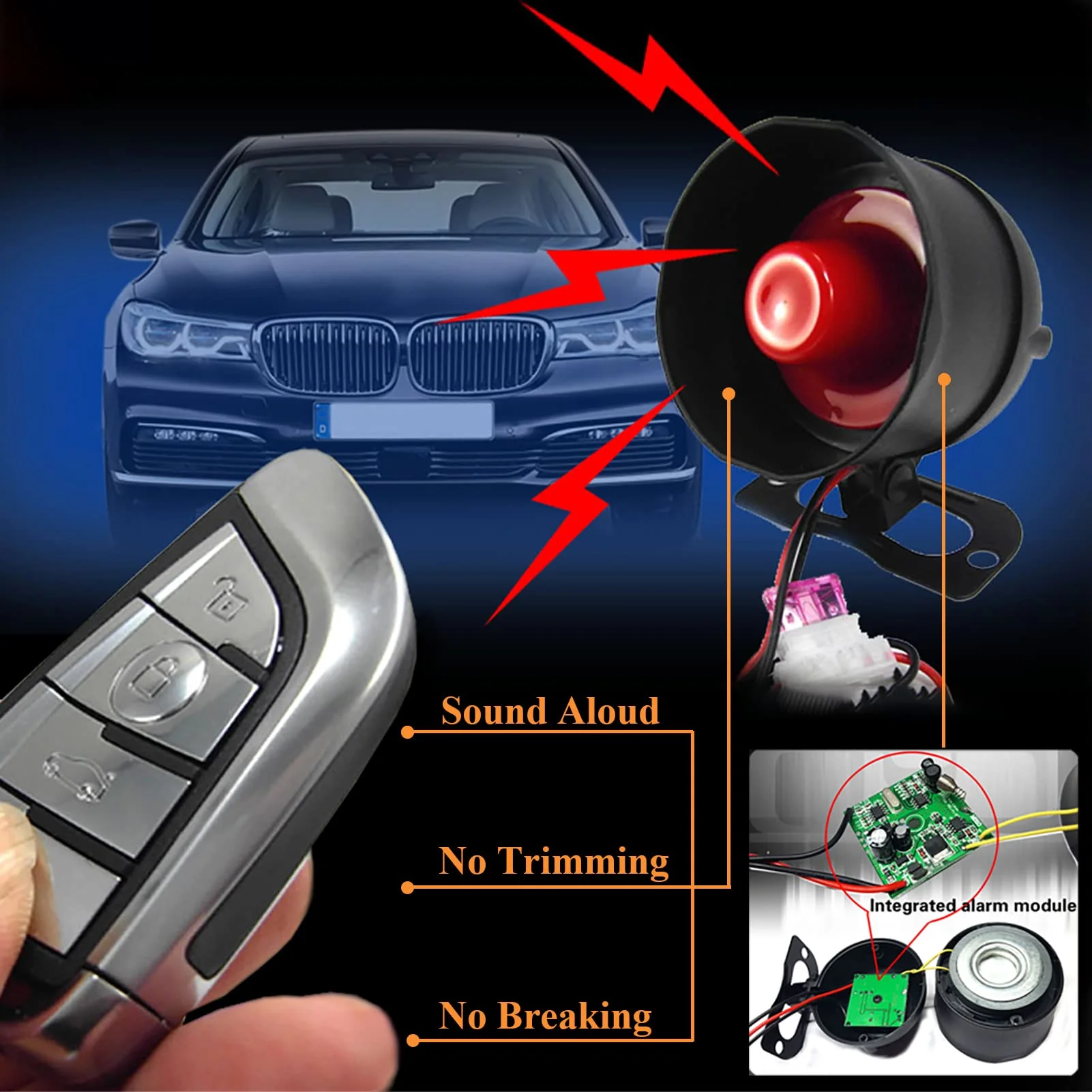 CHADWICK Car Horn Siren Alarm,Universal Car Alarm Security Protection System with 2 Remote Controls,7-Level Sensitivity,12v,Anti-Theft Device,No Thread Trimmin,Non-Destructive Installation (CW-8131) CW-8131 - Image 7