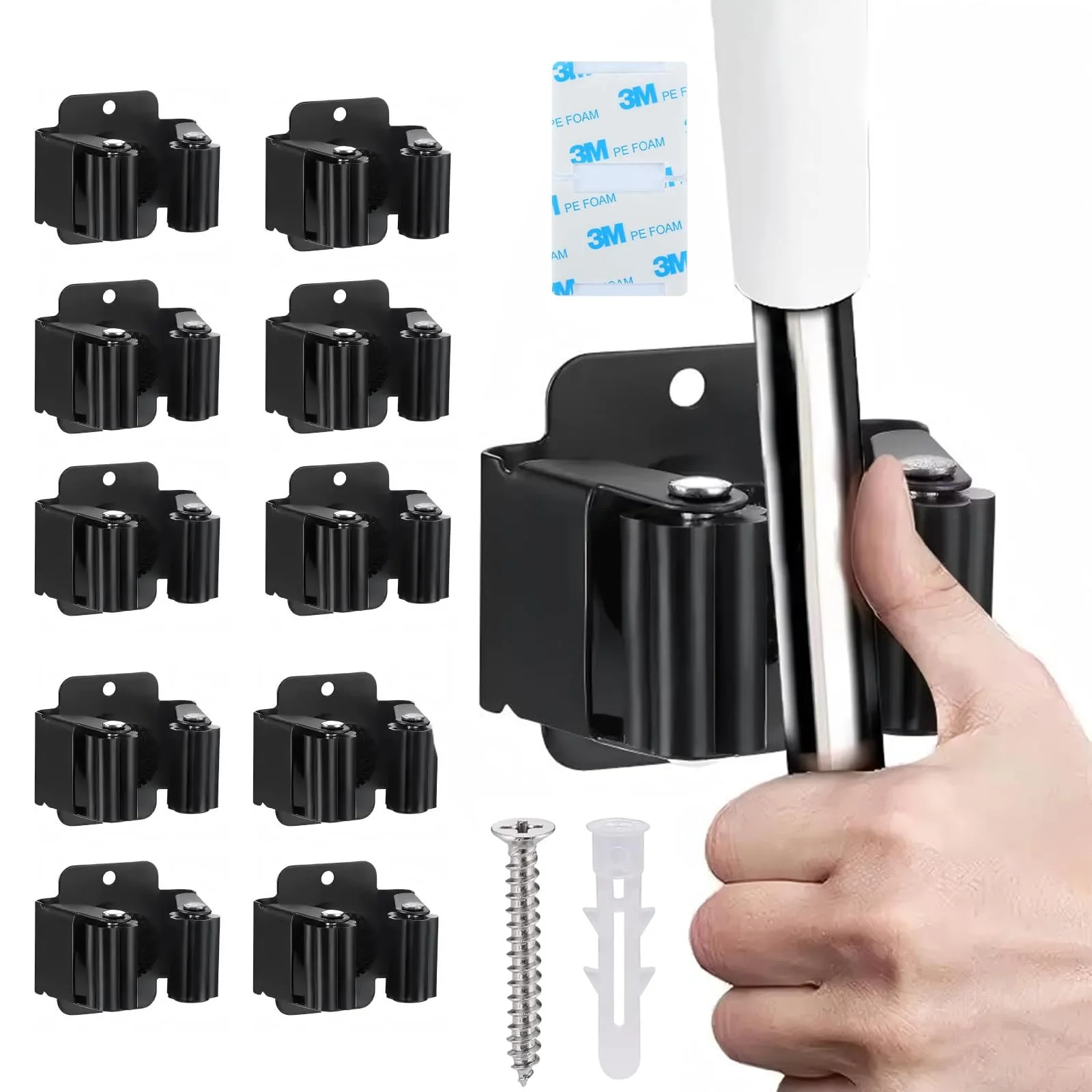 ChaneeHann Set of 10 Tool Holder Set, Broom Holder Wall, Garden Tool Holder, Broom Holder with Mounting Material, Garden Tool Holder Wall Mount for Mop, Broom, Shovel, Tools
