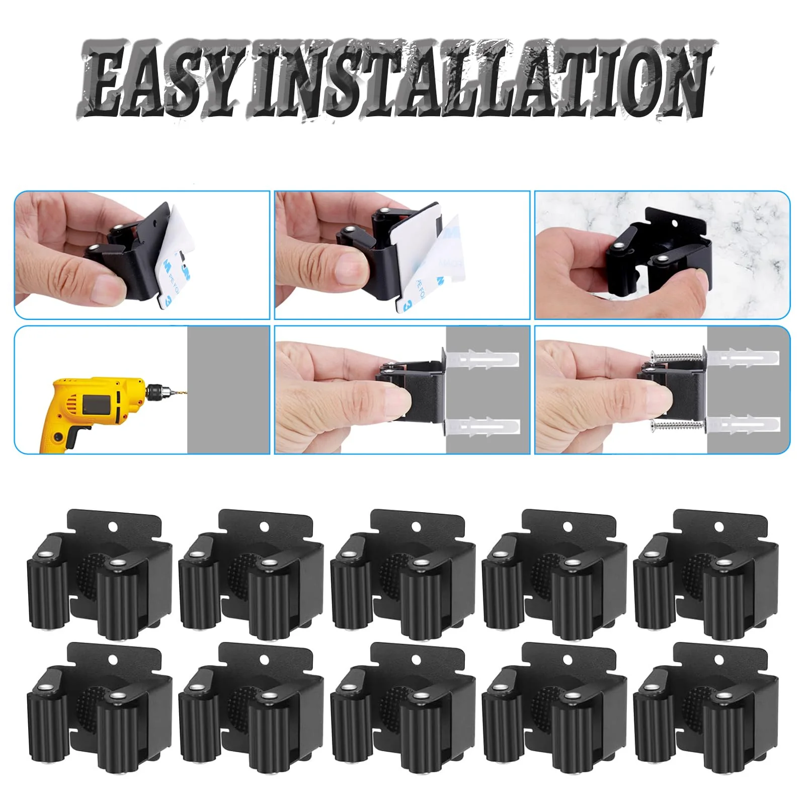 ChaneeHann Set of 10 Tool Holder Set, Broom Holder Wall, Garden Tool Holder, Broom Holder with Mounting Material, Garden Tool Holder Wall Mount for Mop, Broom, Shovel, Tools - Image 4