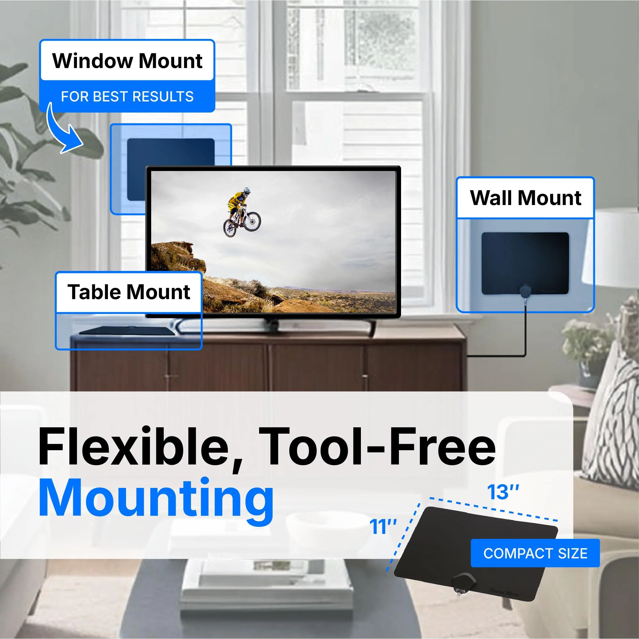 Channel Master FLATenna - Indoor Digital HDTV Antenna, 12' Coaxial Cable, Superior Reception Range & Signal Reliability, Supports 4K Smart TVs, OTA Broadcast & NextGen TV, Easy Install Non Amplified - Image 3