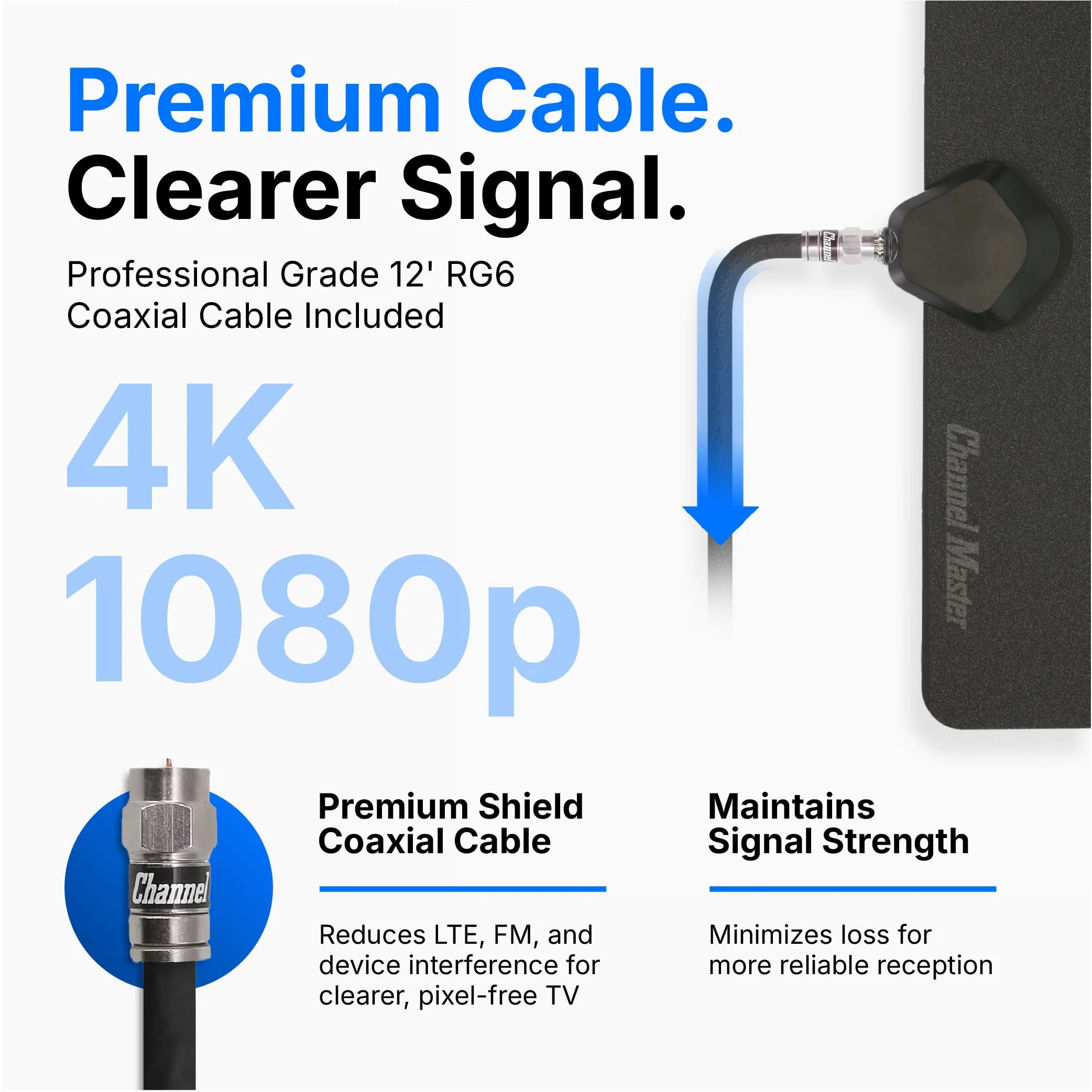 Channel Master FLATenna - Indoor Digital HDTV Antenna, 12' Coaxial Cable, Superior Reception Range & Signal Reliability, Supports 4K Smart TVs, OTA Broadcast & NextGen TV, Easy Install Non Amplified - Image 4
