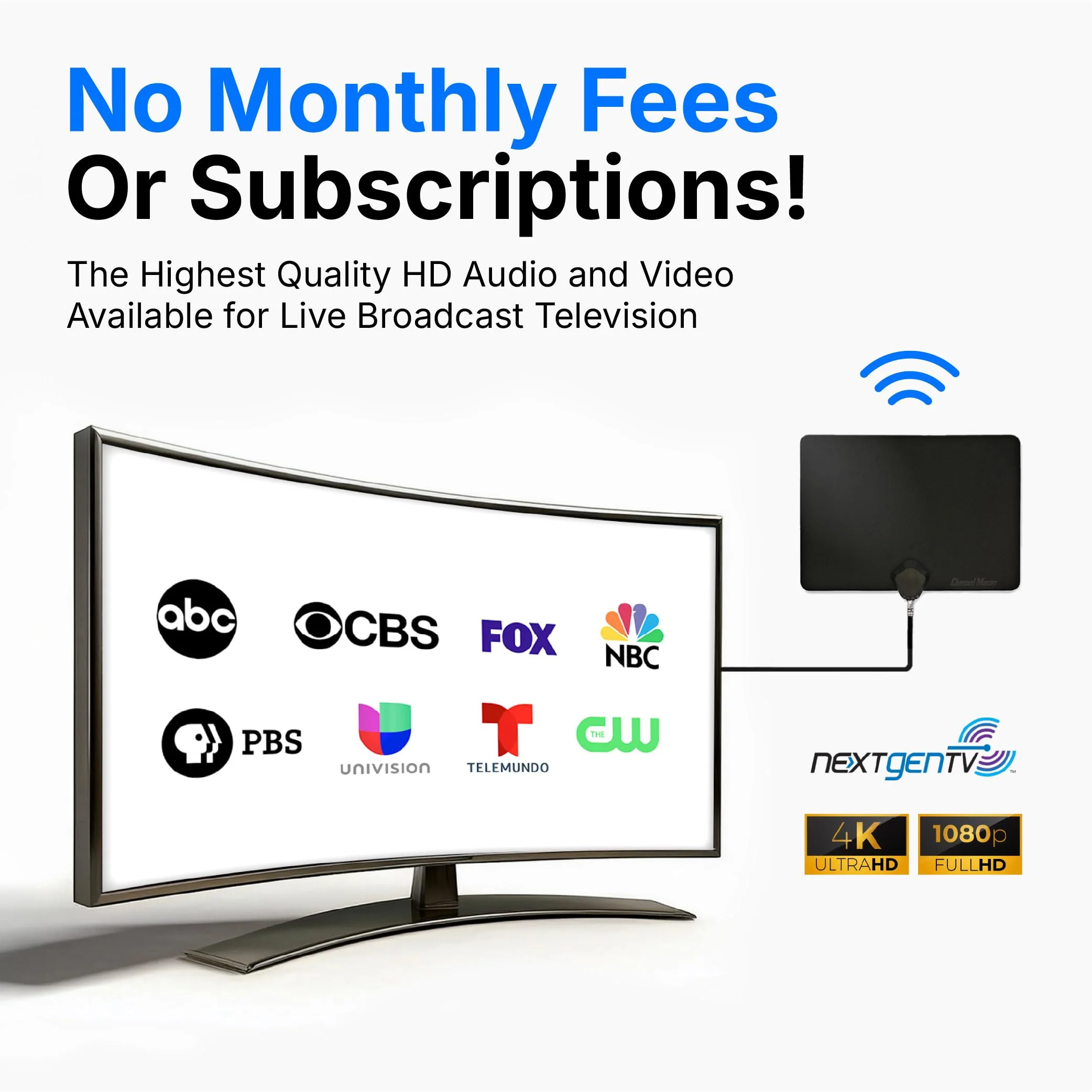 Channel Master FLATenna - Indoor Digital HDTV Antenna, 12' Coaxial Cable, Superior Reception Range & Signal Reliability, Supports 4K Smart TVs, OTA Broadcast & NextGen TV, Easy Install Non Amplified - Image 5