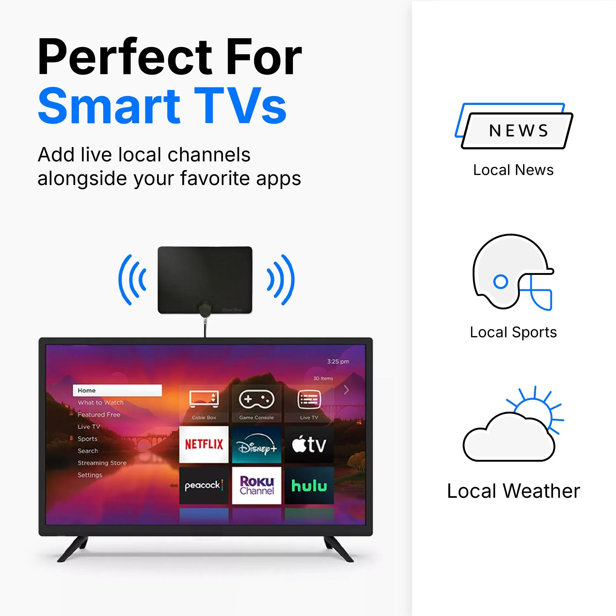 Channel Master FLATenna - Indoor Digital HDTV Antenna, 12' Coaxial Cable, Superior Reception Range & Signal Reliability, Supports 4K Smart TVs, OTA Broadcast & NextGen TV, Easy Install Non Amplified - Image 6