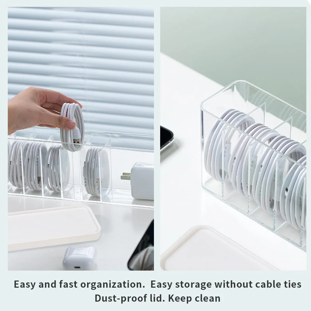 Charger Cable Cord Storage Organizer - Easy Storage Without Cable Ties - Desk Drawer Accessories Organizers - 1 Pack (With Lid) - Image 3