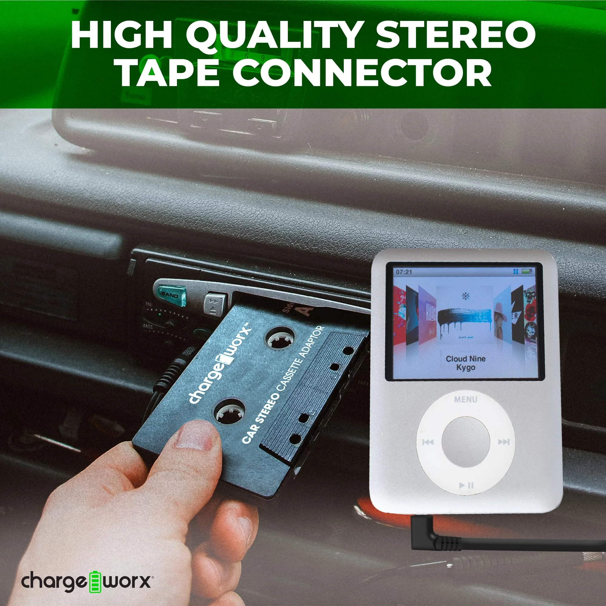 Chargeworx Car Cassette Adapter to 3.5mm Aux Plug|Connects Aux-Cord Compatible Smartphones, iPads, Laptops, CD Players to Tape Players|Stream Music, Audiobooks through Car Speakers Using Cassette Deck - Image 5