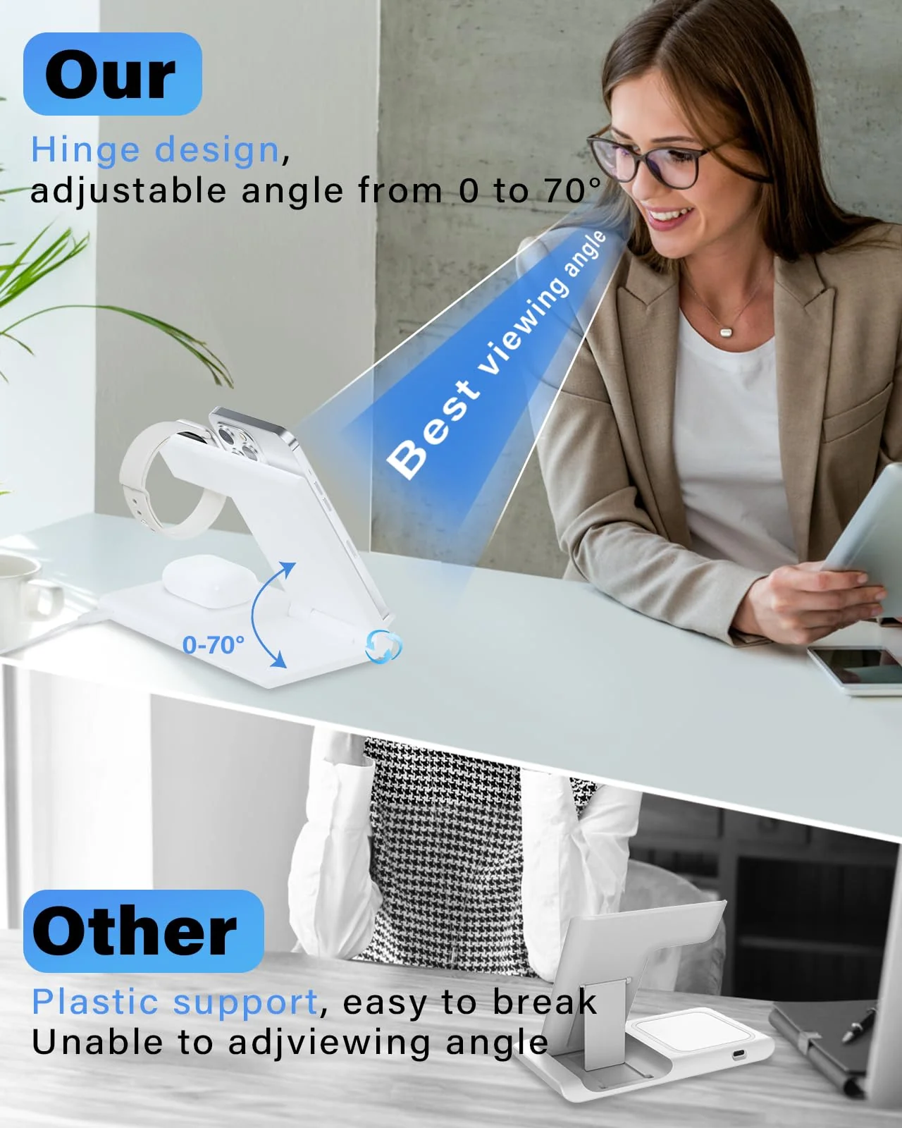 Charging Station for Apple Multiple Devices, Foldable 3 in 1 Wireless Charger for iPhone 16 15 14 13 Pro Max Plus &Apple Watch 10 9 Ultra 8 7 6 5 4 3 2 SE/AirPods Pro 4 3 2 White - Image 2