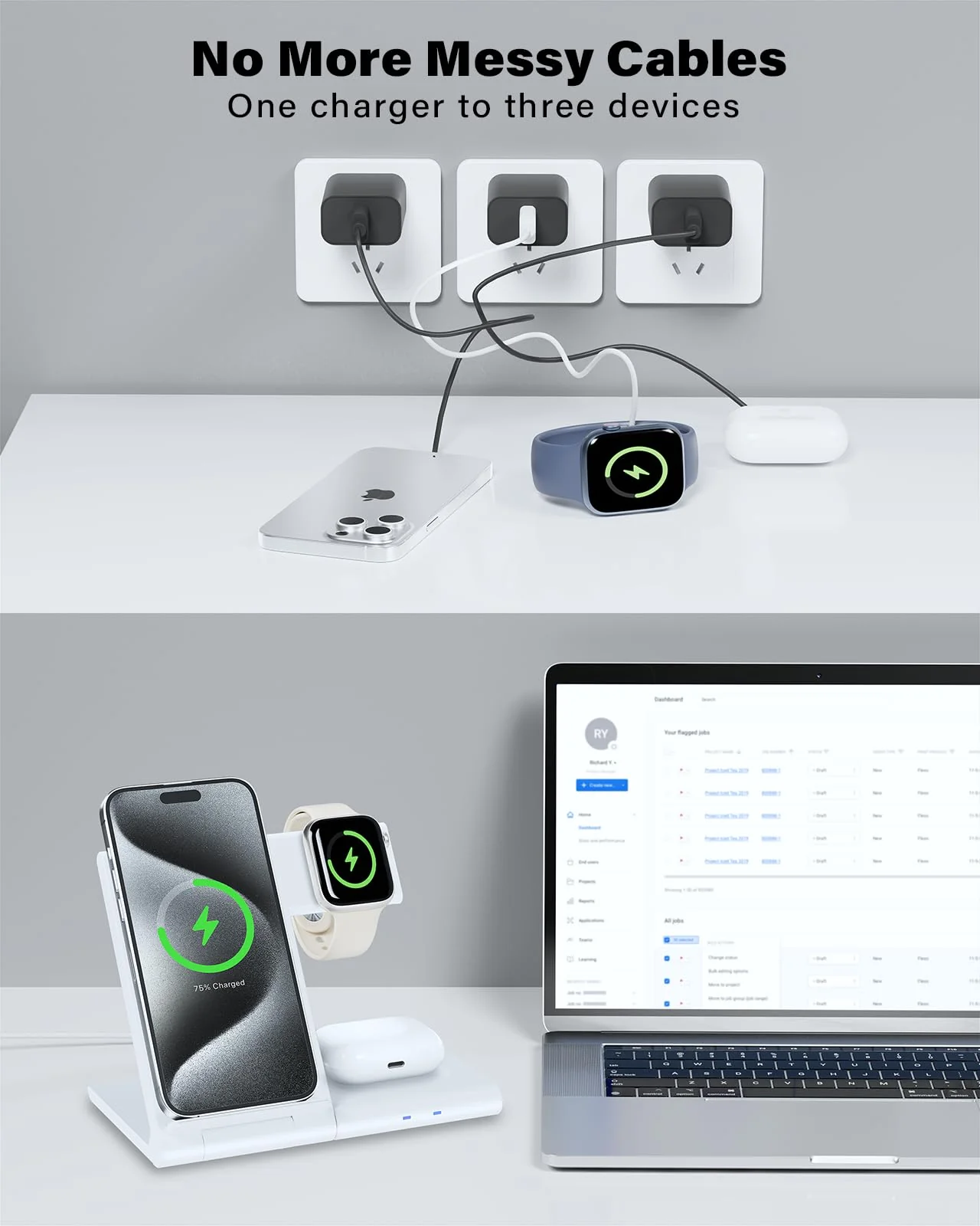 Charging Station for Apple Multiple Devices, Foldable 3 in 1 Wireless Charger for iPhone 16 15 14 13 Pro Max Plus &Apple Watch 10 9 Ultra 8 7 6 5 4 3 2 SE/AirPods Pro 4 3 2 White - Image 4