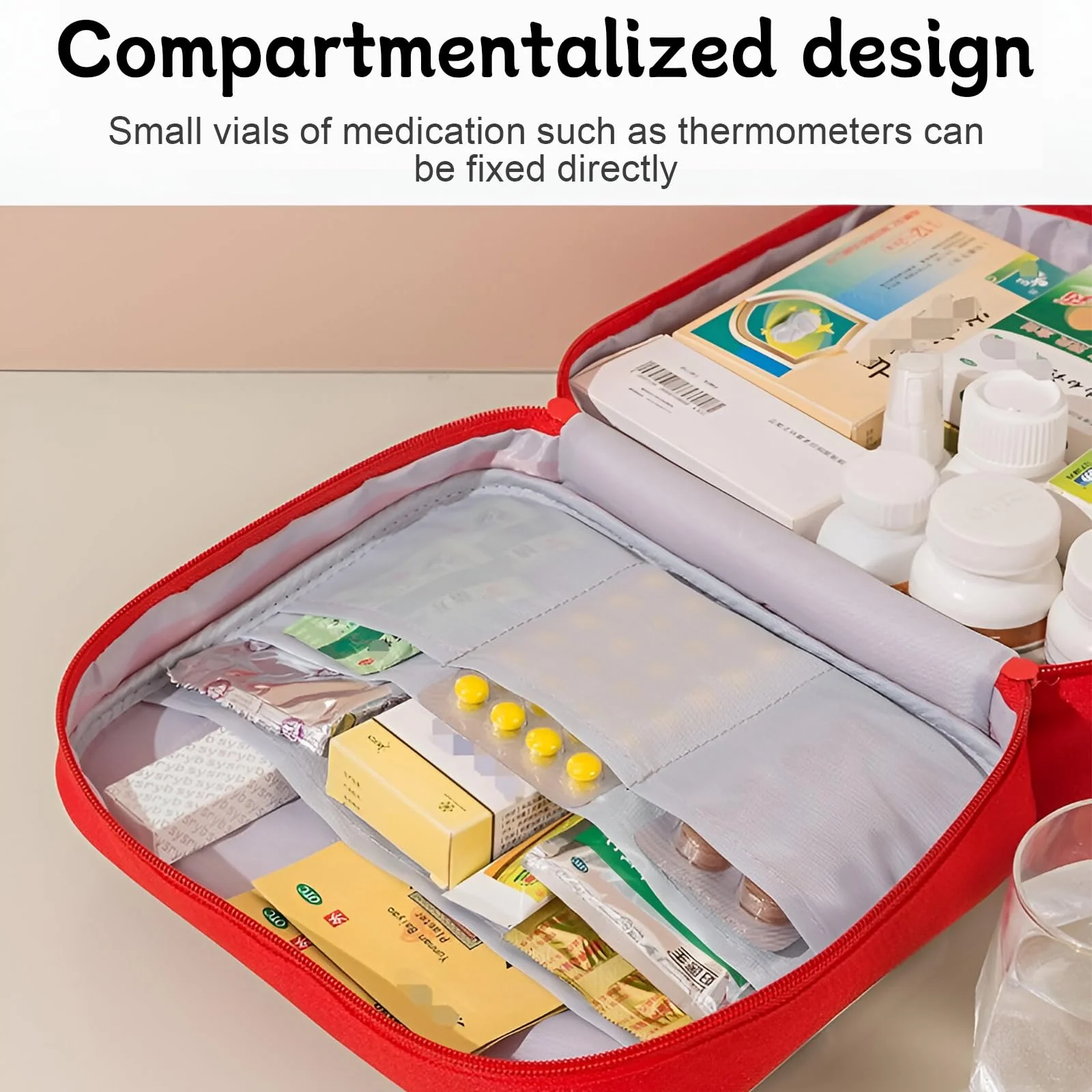 CHENKEE Pack of 4 Portable Medicine Bag, Large Capacity Medical Emergency Bag, Travel Pharmacy Bag, Waterproof, Medication Bag for Home Office Travel (Red), red - Image 4
