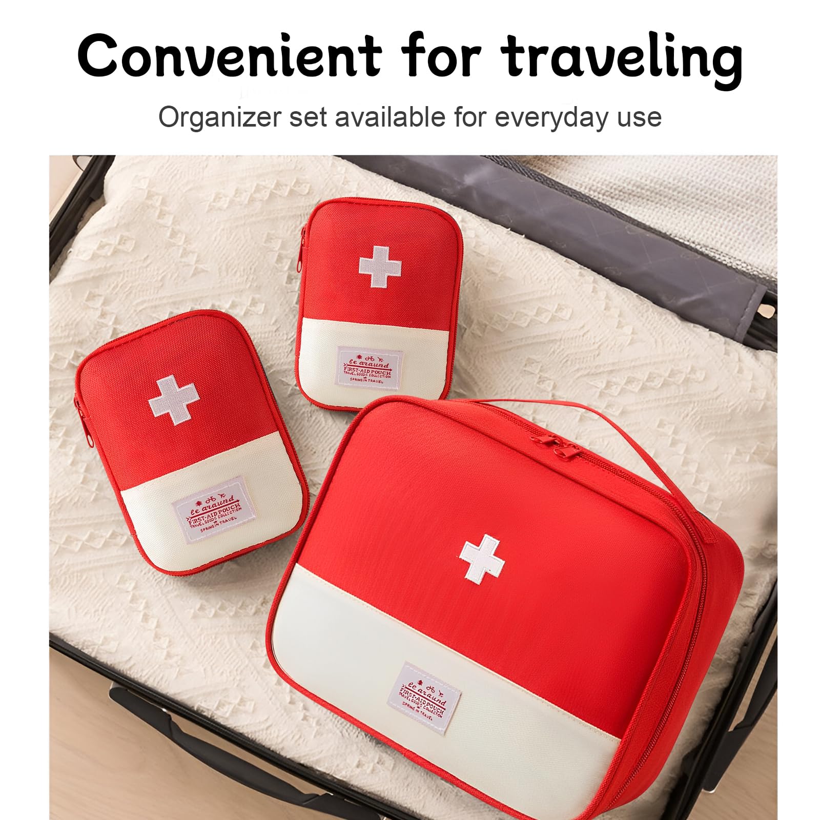 CHENKEE Pack of 4 Portable Medicine Bag, Large Capacity Medical Emergency Bag, Travel Pharmacy Bag, Waterproof, Medication Bag for Home Office Travel (Red), red - Image 6