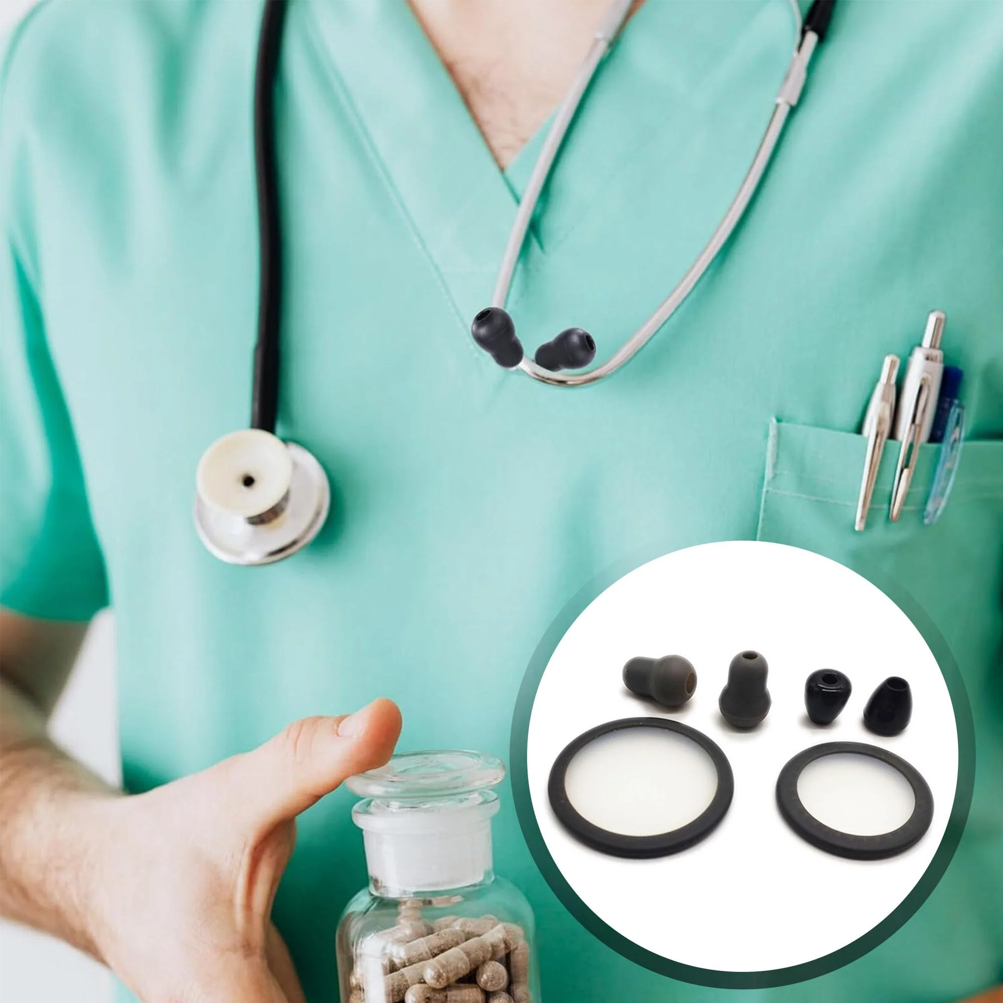 CHENNAN Replacement Accessories for Stethoscopes, 1 Set Stethoscope Accessory Set, 4 Pieces Silicone Stethoscope Earplugs and 2 Pieces Stethoscope Replacement Parts Replacement Membrane Stethoscope - Image 5