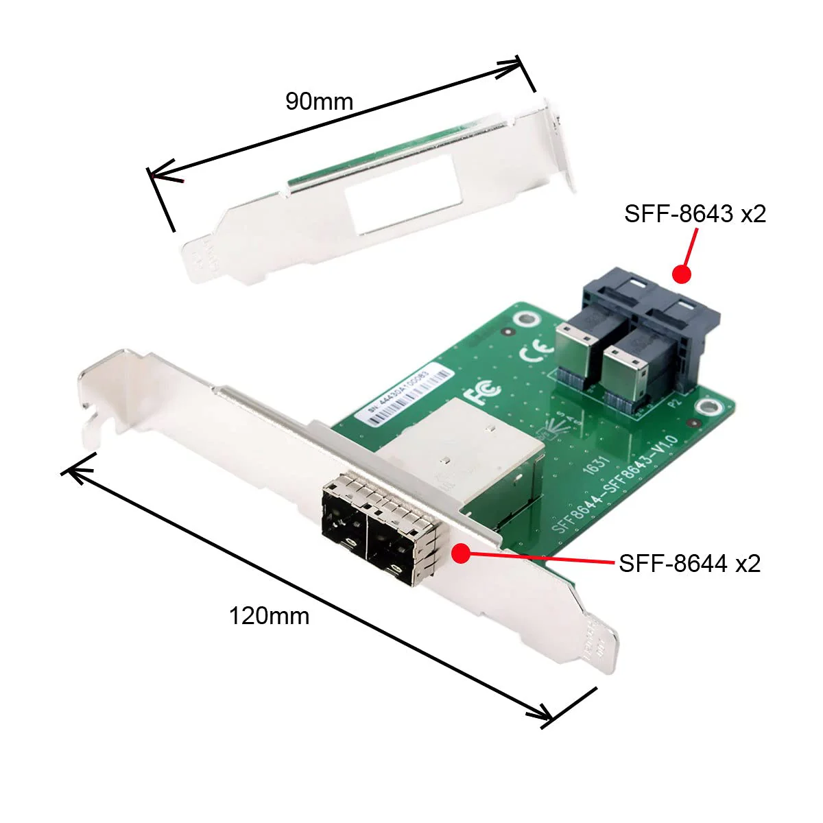 chenyang Mini SAS 2 SFF-8644 to 2 SFF-8643 HD Data Server Converter Adapter with Bracket - Image 4