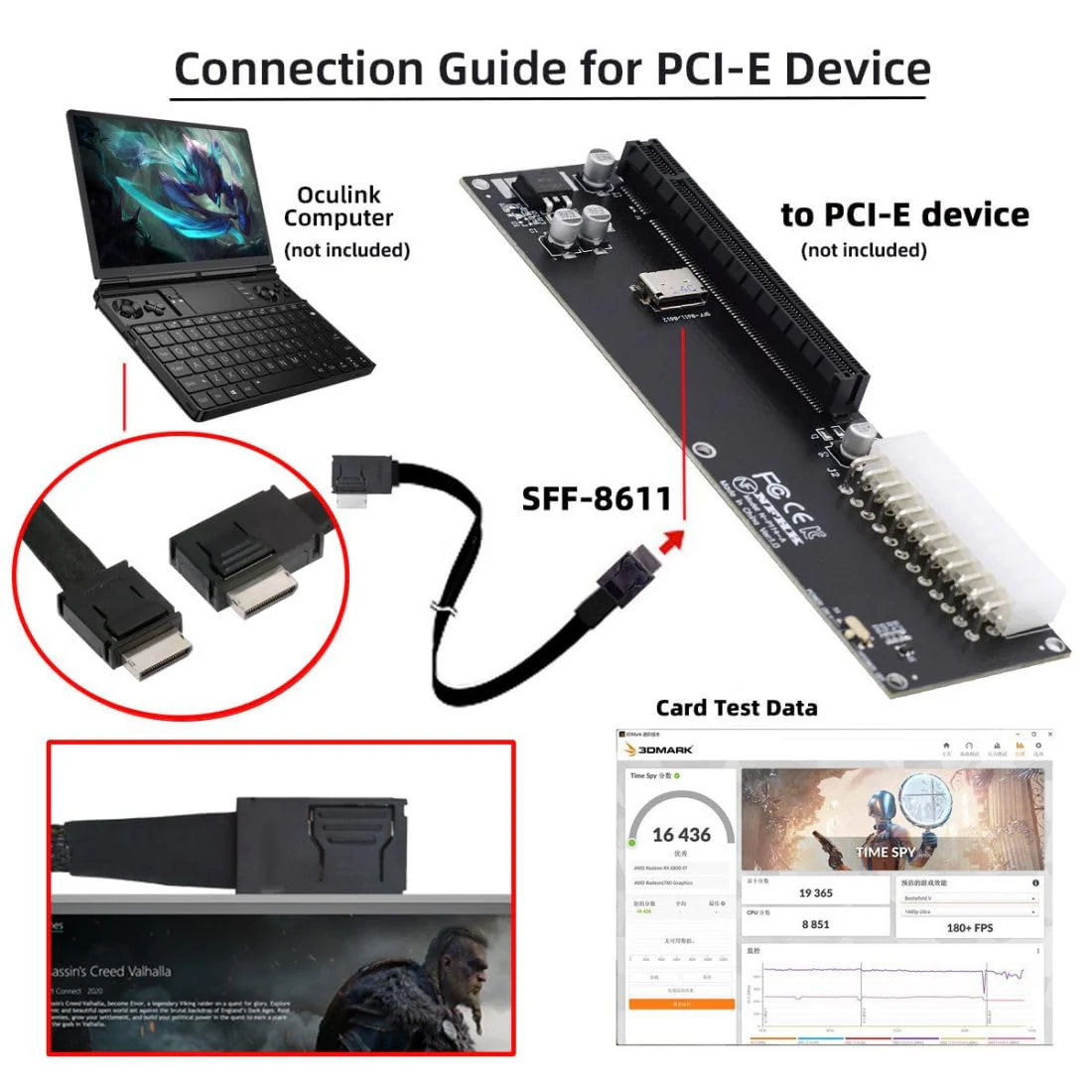 chenyang SFF-8611 Cable OCuLink PCIe PCI-Express 4.0 SFF-8611 4i Male to SFF-8611 Male Data Extension Cable 50cm for eGPU GPD Win Max2 External Graphics Card & SSD SFF-8611 - SFF-8611 - Image 2