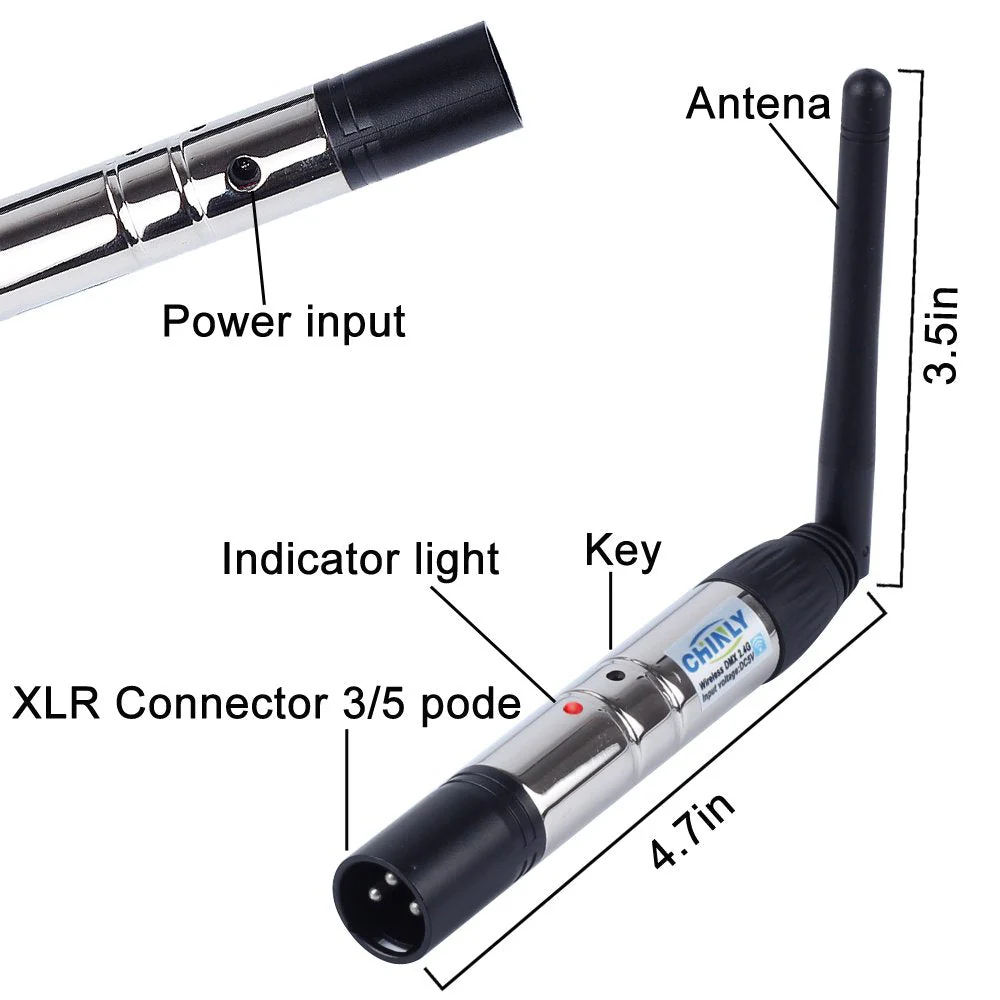 CHINLY 4pcs DMX512 DMX Dfi DJ 2.4G Wireless 3 Receiver with Light Dome & 1 Transmitter LED Lighting Control Short version for LED Stage Par Party Light - Image 4