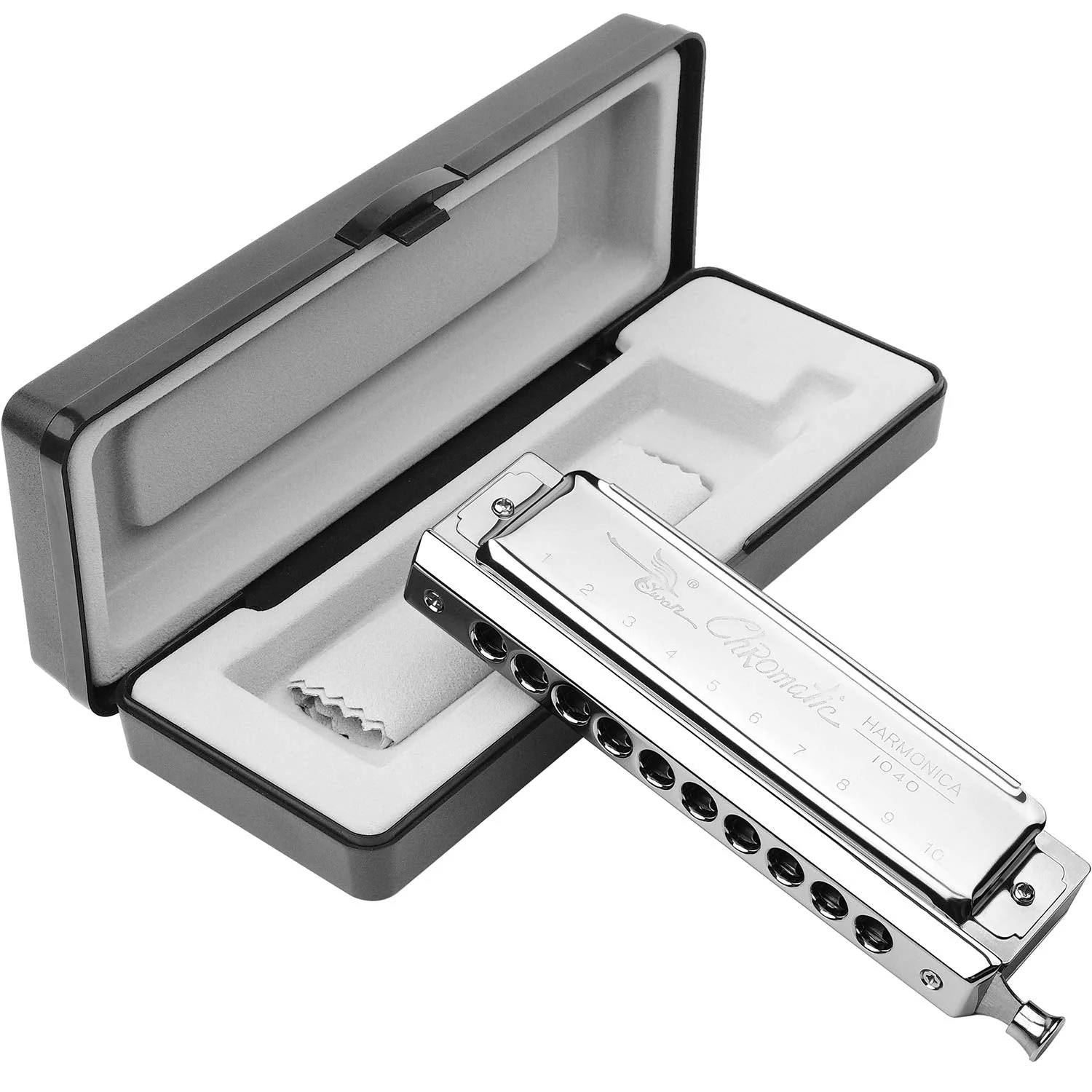 Chromatic Harmonica Key of C 10 Hole 40 Tone with Case for Professional Player Adult Beginner Students, Excellent Gift for Music Fan - Silver Best Music Gift