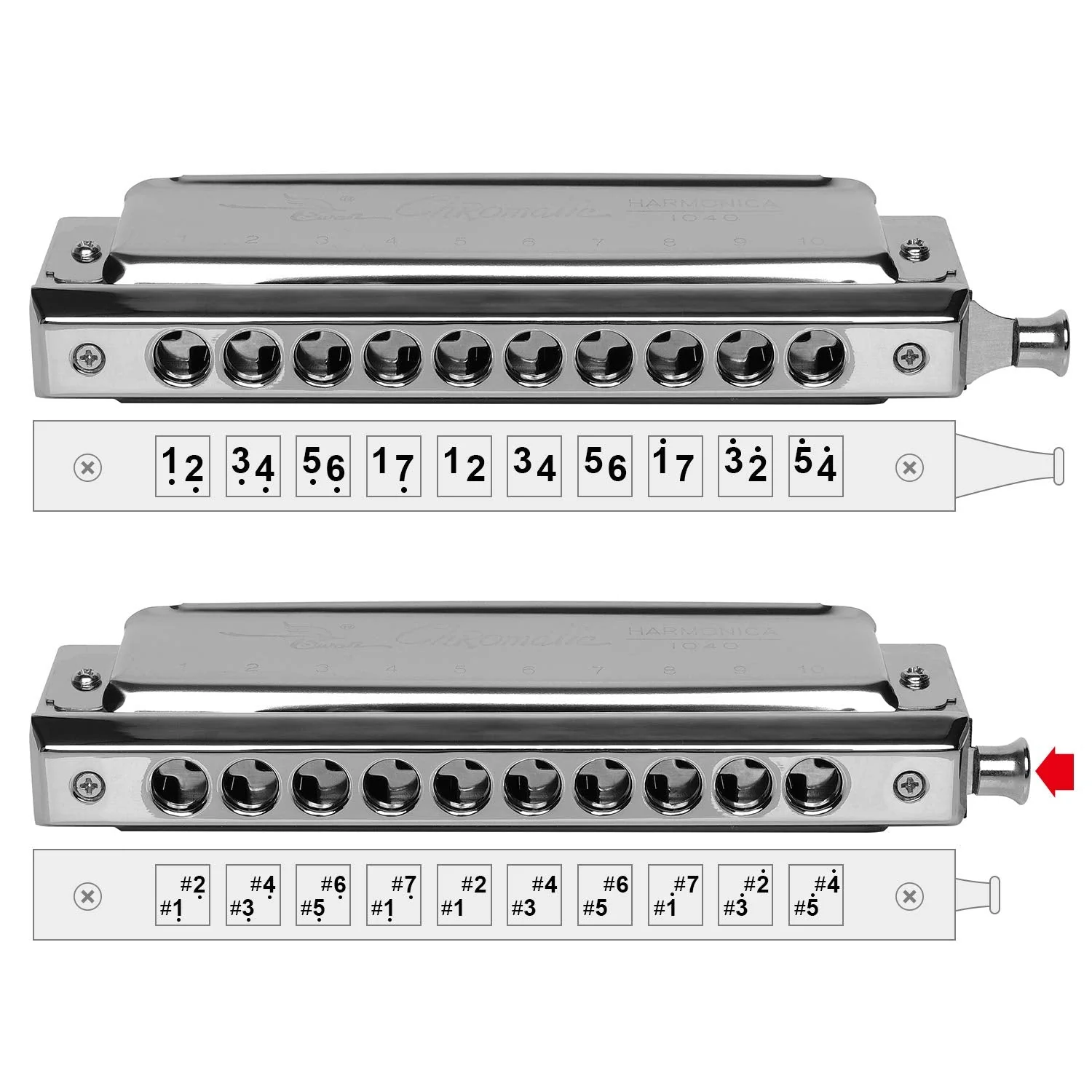 Chromatic Harmonica Key of C 10 Hole 40 Tone with Case for Professional Player Adult Beginner Students, Excellent Gift for Music Fan - Silver Best Music Gift - Image 2