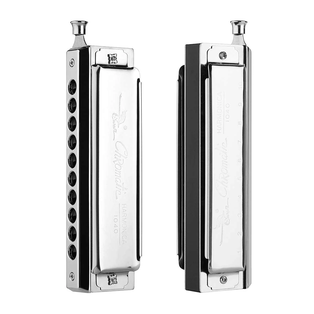 Chromatic Harmonica Professional Grade 10 Hole 40 Tone Key of C Stainless Steel Heavy Duty with Case & Cleaning Cloth for Professional Player,Band,Beginner Stainless Steel Chromatic - Key C - Image 2
