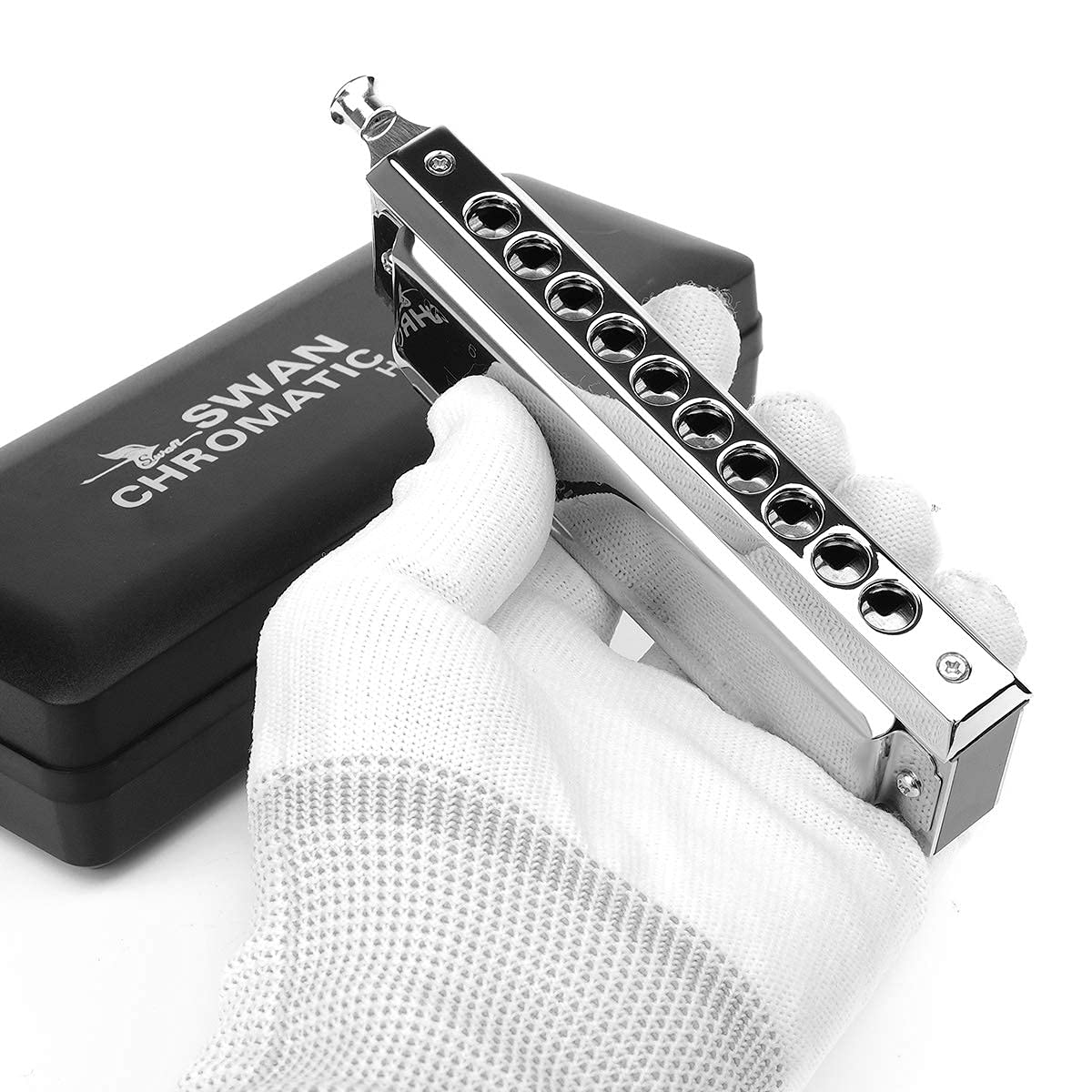 Chromatic Harmonica Professional Grade 10 Hole 40 Tone Key of C Stainless Steel Heavy Duty with Case & Cleaning Cloth for Professional Player,Band,Beginner Stainless Steel Chromatic - Key C - Image 3