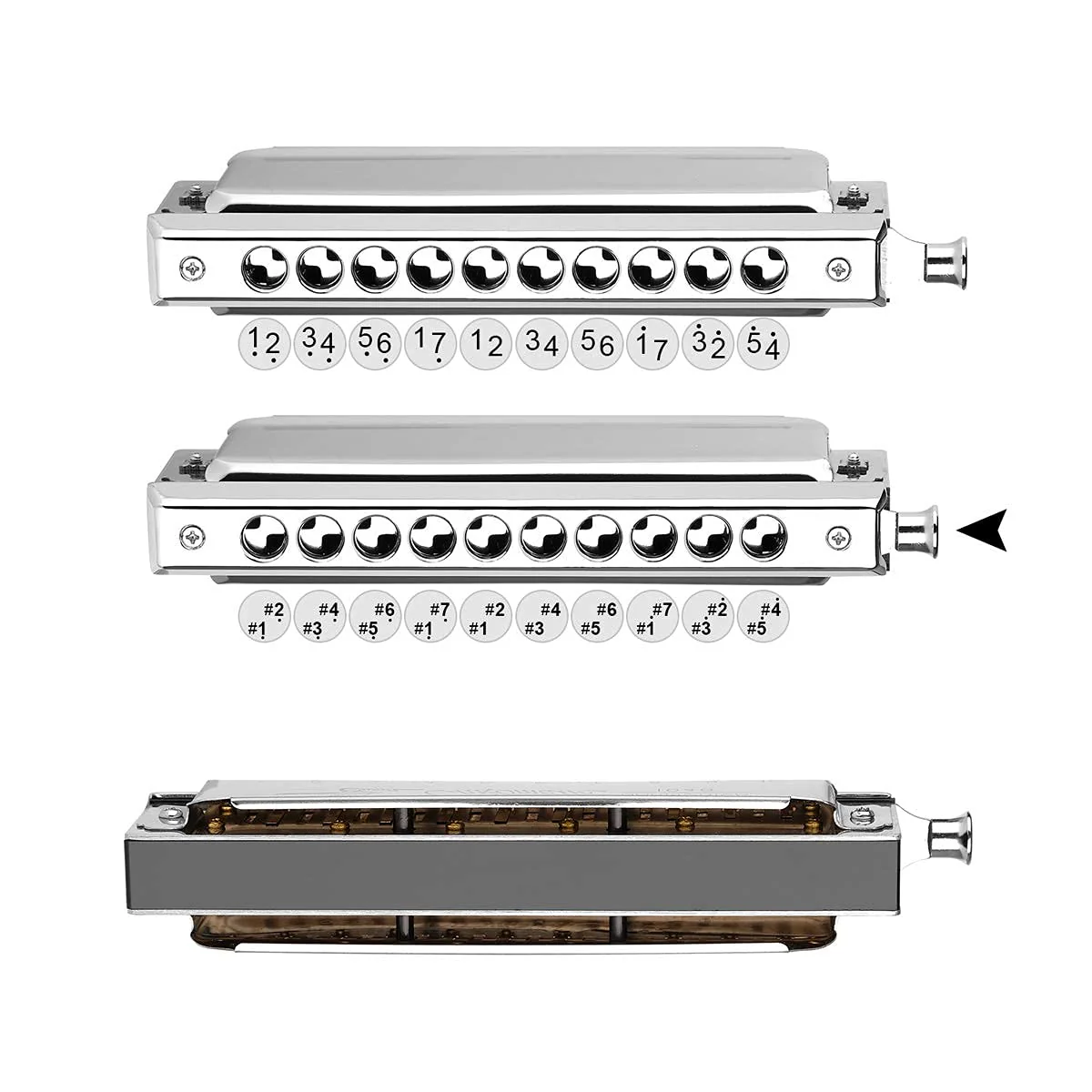 Chromatic Harmonica Professional Grade 10 Hole 40 Tone Key of C Stainless Steel Heavy Duty with Case & Cleaning Cloth for Professional Player,Band,Beginner Stainless Steel Chromatic - Key C - Image 4