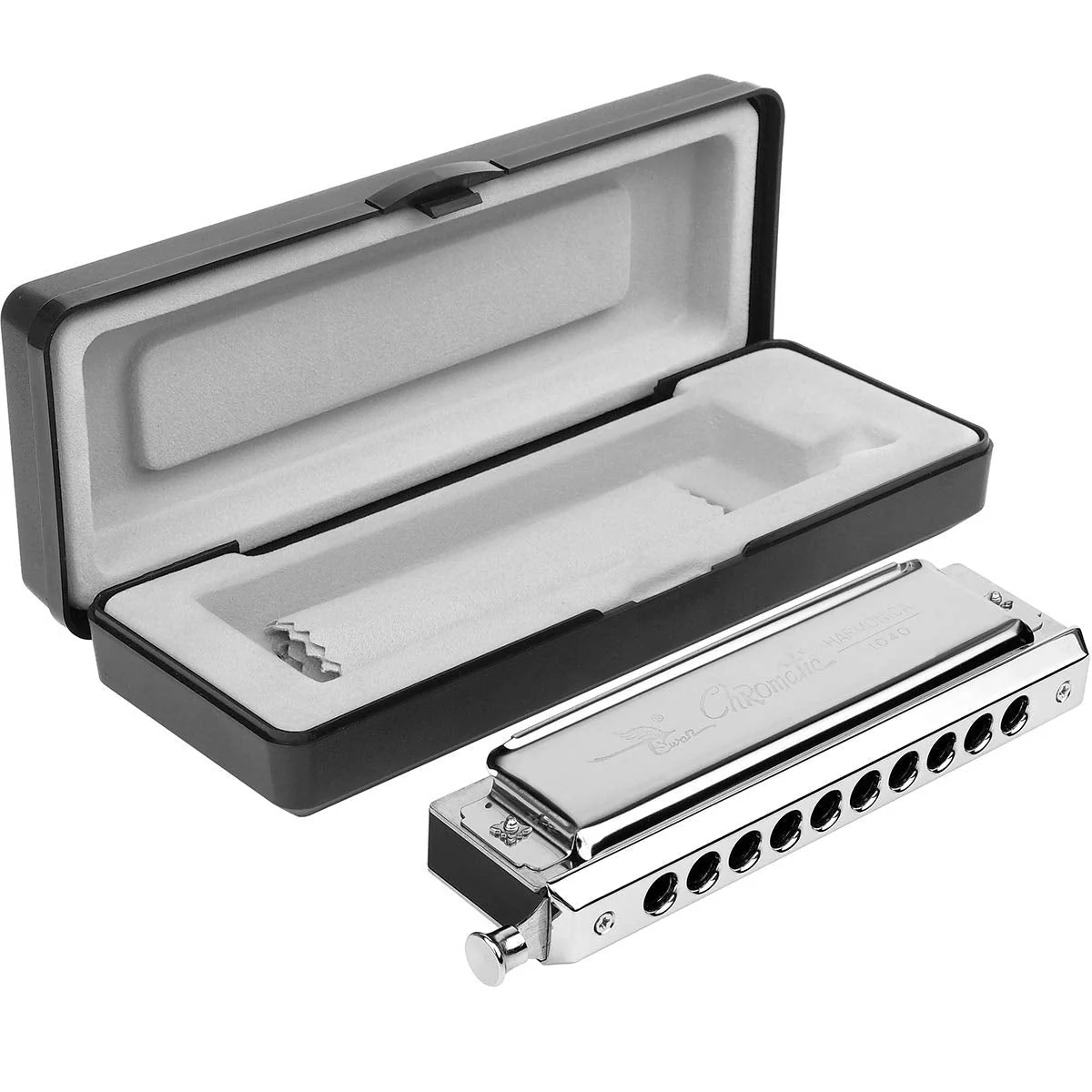 Chromatic Harmonica Professional Grade 10 Hole 40 Tone Key of C Stainless Steel Heavy Duty with Case & Cleaning Cloth for Professional Player,Band,Beginner Stainless Steel Chromatic - Key C - Image 5