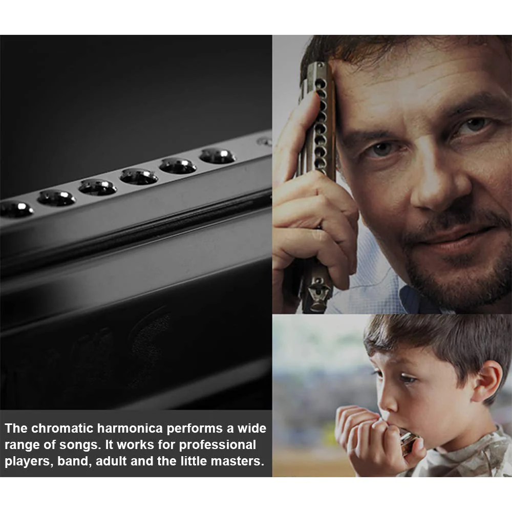Chromatic Harmonica Professional Grade 10 Hole 40 Tone Key of C Stainless Steel Heavy Duty with Case & Cleaning Cloth for Professional Player,Band,Beginner Stainless Steel Chromatic - Key C - Image 7