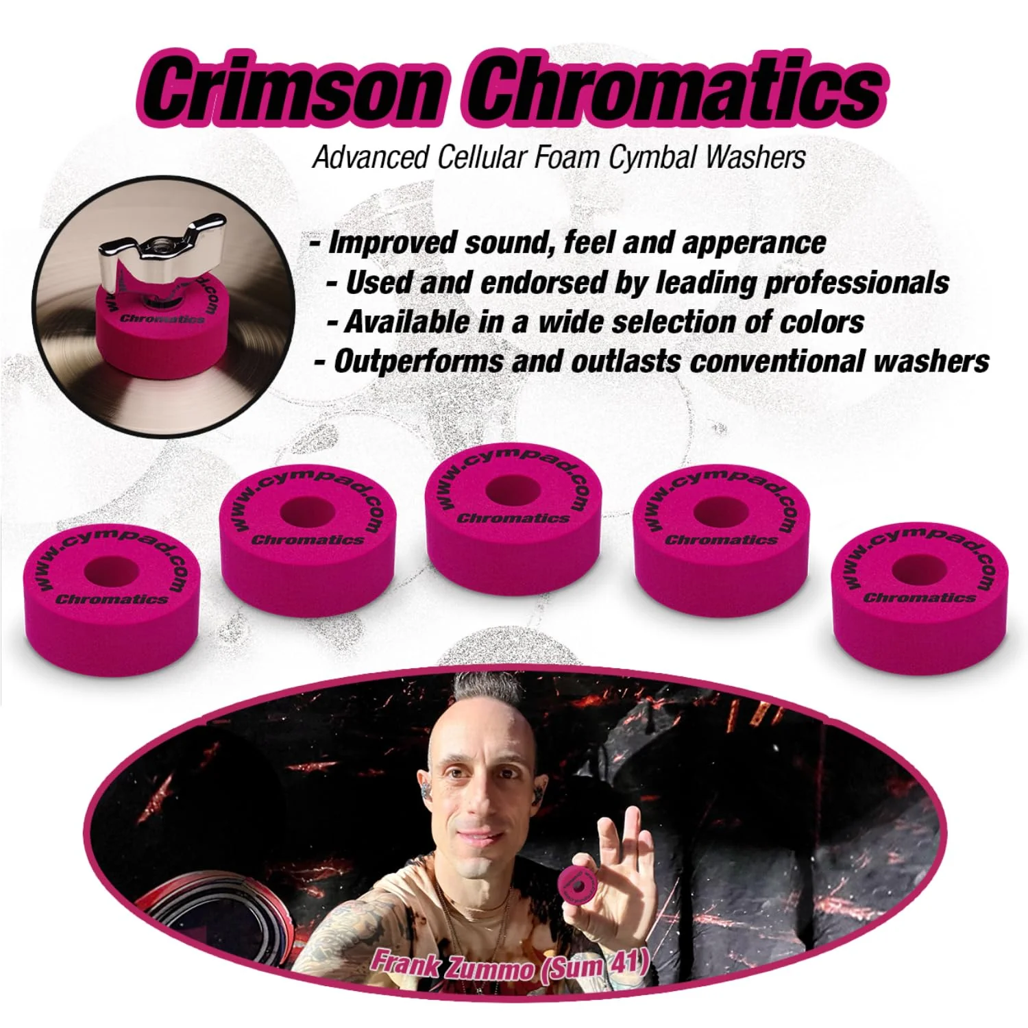 Chromatics Foam Cymbal Washer Set 40/15mm Crimson - Image 8