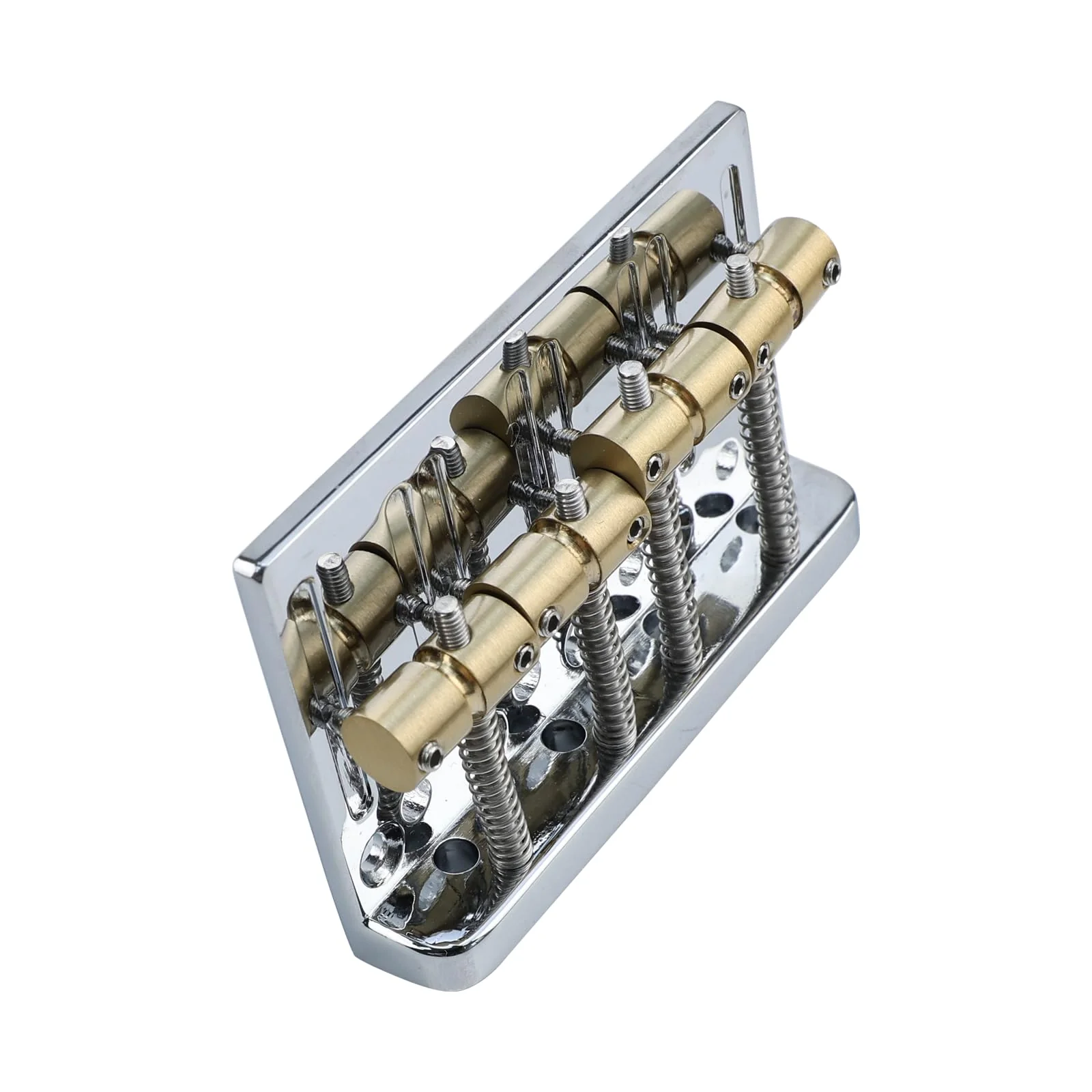 Chrome Electric Bass Guitar Bridge with Brass Saddles Zinc Alloy Plate 4 String Fixed Bridge Compatible with Fender Jazz Precision Bass Bridge Replacement Parts Chrome - Image 2