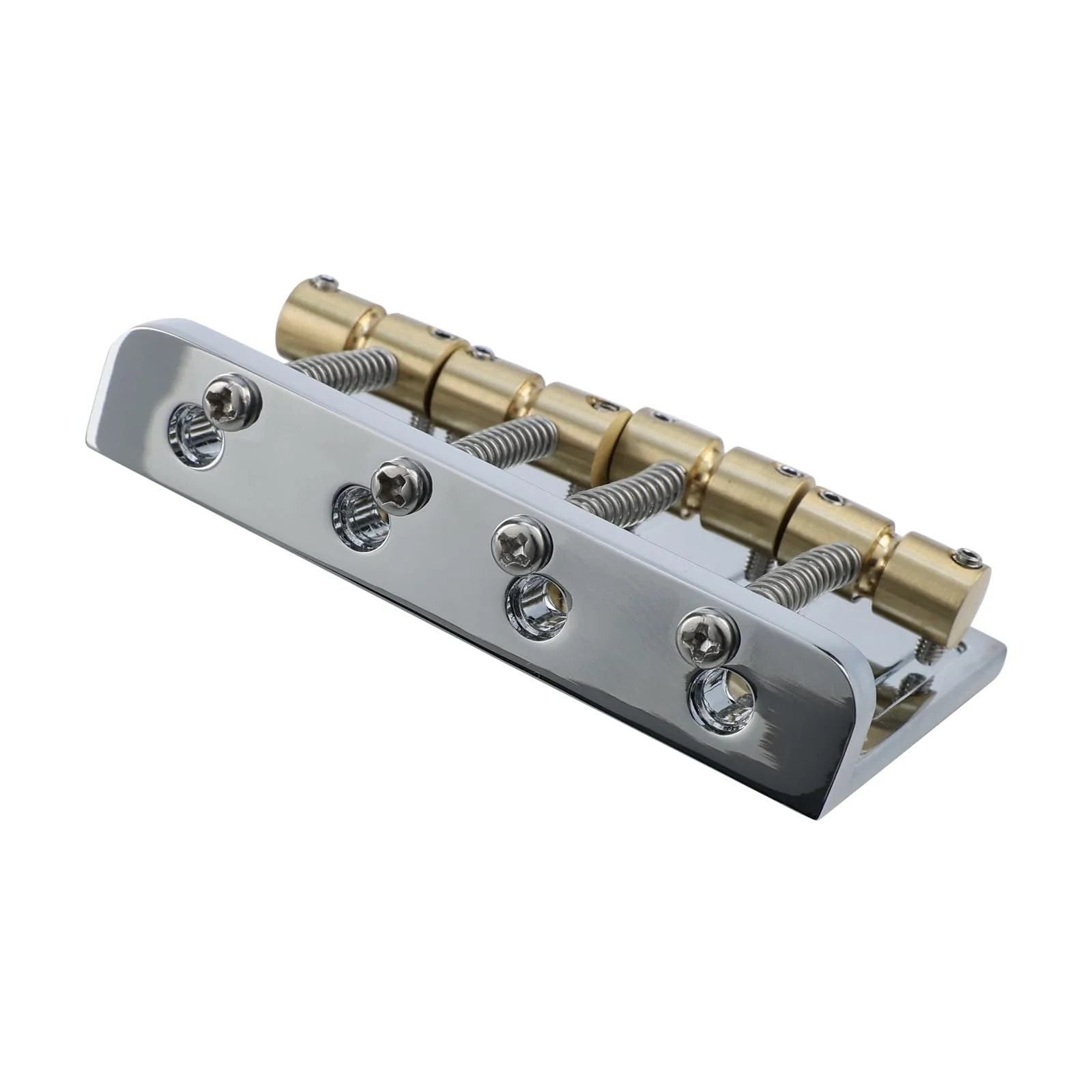 Chrome Electric Bass Guitar Bridge with Brass Saddles Zinc Alloy Plate 4 String Fixed Bridge Compatible with Fender Jazz Precision Bass Bridge Replacement Parts Chrome - Image 3