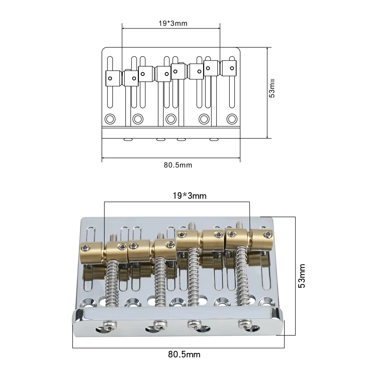 Chrome Electric Bass Guitar Bridge with Brass Saddles Zinc Alloy Plate 4 String Fixed Bridge Compatible with Fender Jazz Precision Bass Bridge Replacement Parts Chrome - Image 6