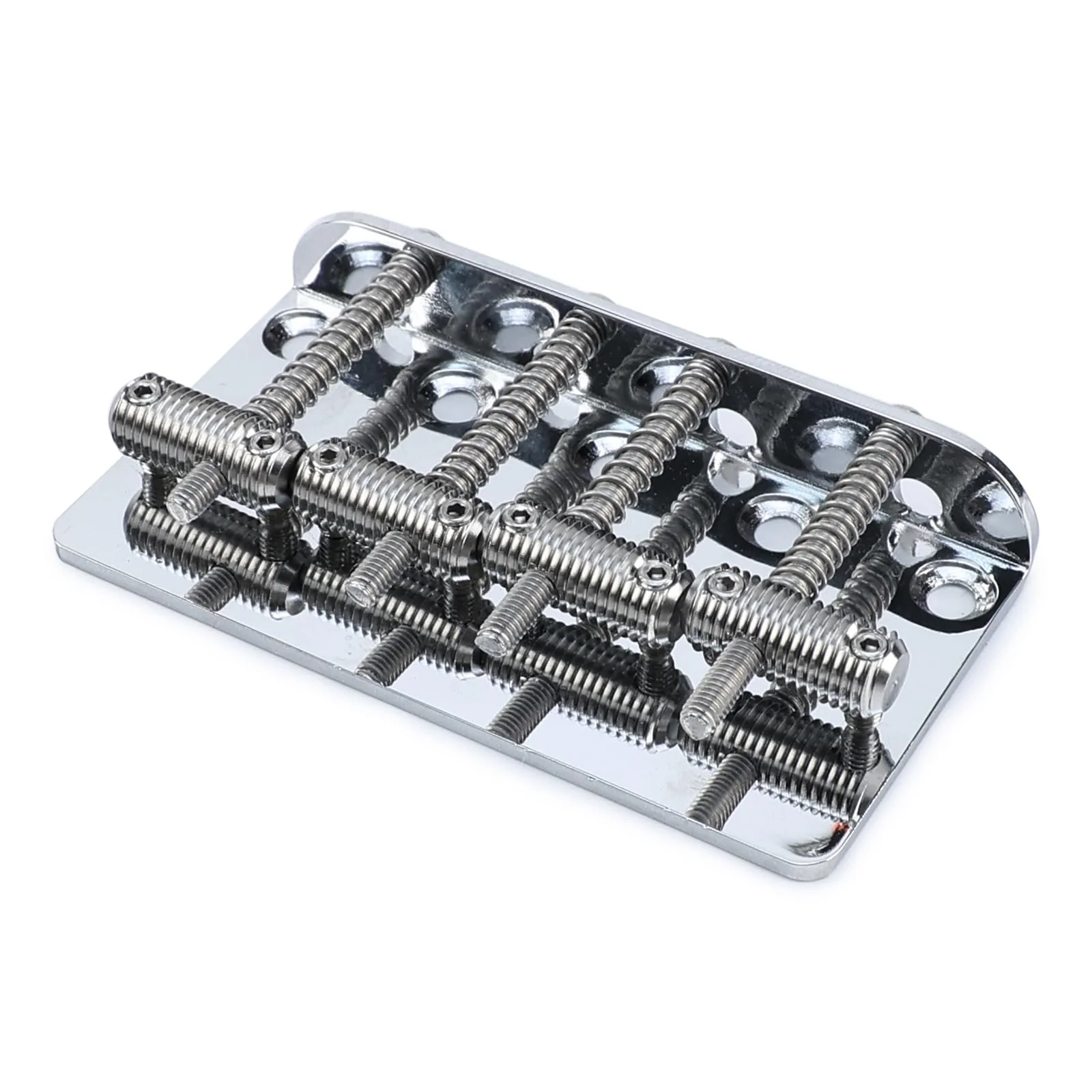 Chrome Electric Bass Guitar Bridge with Stainless Steel Threaded Saddles Plate 4 String Fixed Bridge Compatible with Vintage style Fender Jazz Precision Bass Bridge Replacement Parts 4 Piece Chrome - Image 2
