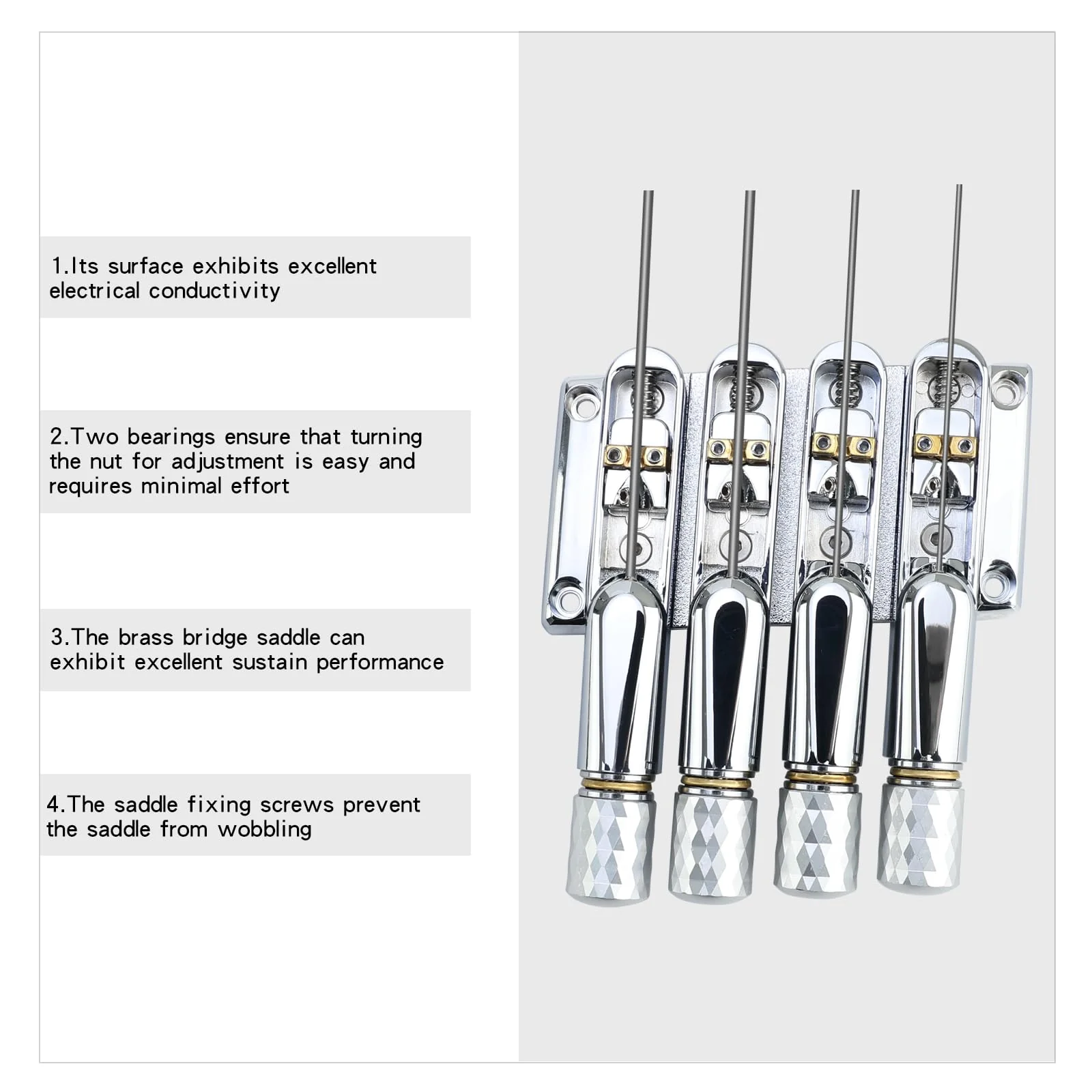 Chrome Headless Electric Bass Bridge 4 String Bass Bridge with Brass Saddles Bass Parts Replacement for 4 String Headless Bass Chrome - Image 3