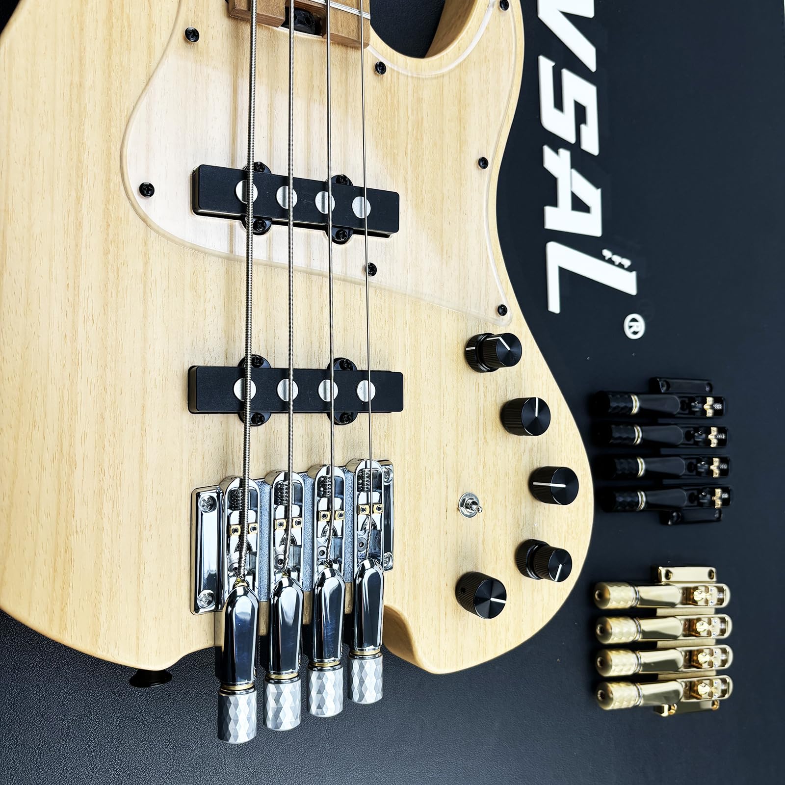 Chrome Headless Electric Bass Bridge 4 String Bass Bridge with Brass Saddles Bass Parts Replacement for 4 String Headless Bass Chrome - Image 4