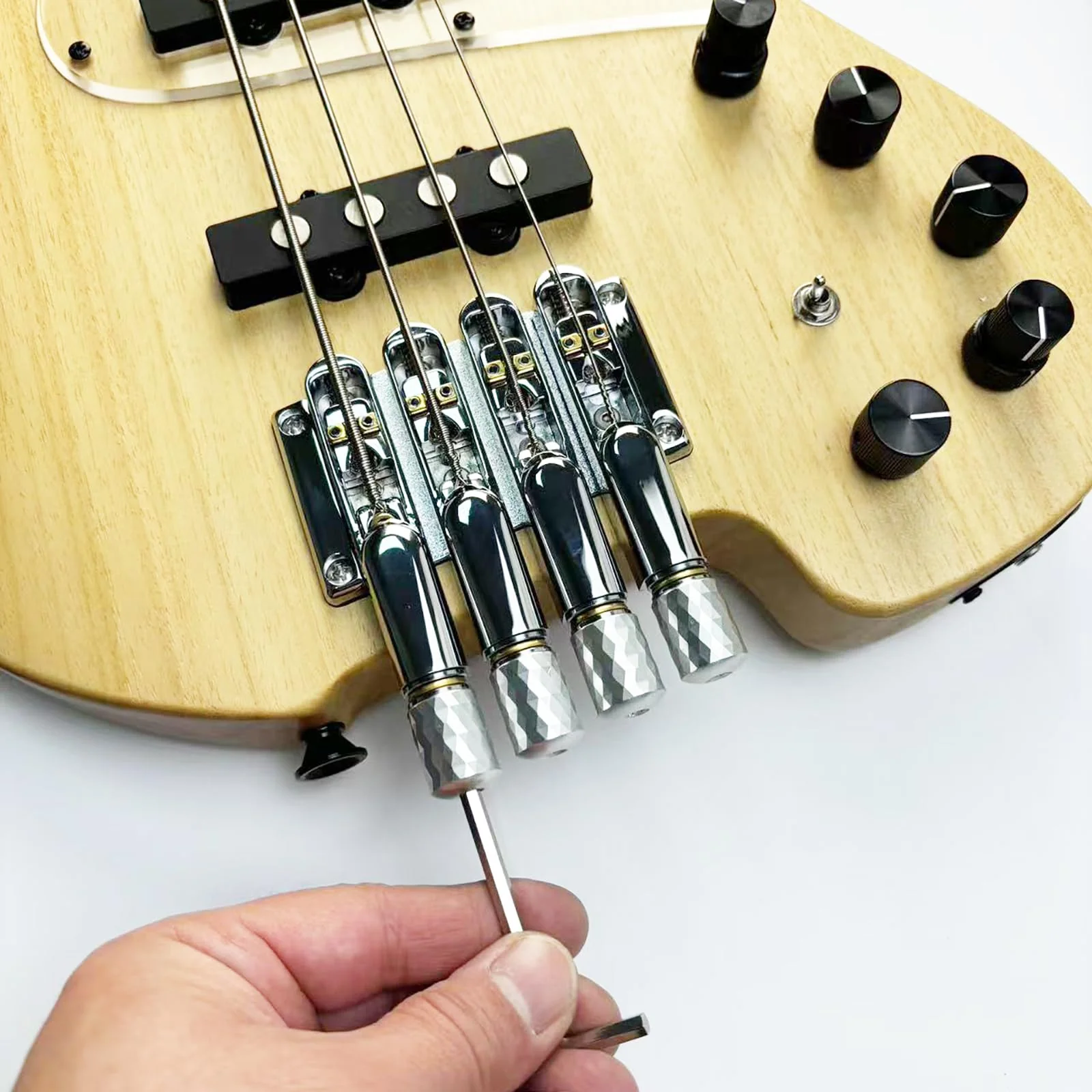 Chrome Headless Electric Bass Bridge 4 String Bass Bridge with Brass Saddles Bass Parts Replacement for 4 String Headless Bass Chrome - Image 5