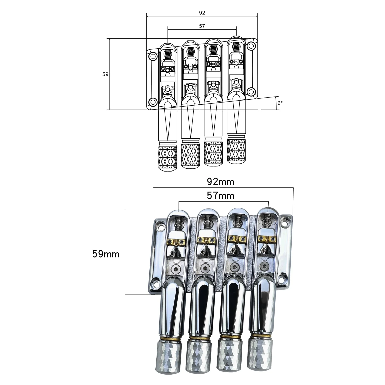 Chrome Headless Electric Bass Bridge 4 String Bass Bridge with Brass Saddles Bass Parts Replacement for 4 String Headless Bass Chrome - Image 6