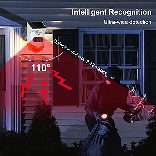 ChunHee Solar Motion Sensor Outdoor Alarm,Adjustable Sensitivity Motion Activated Alarm,129db Sound Security Siren Light IP67 Waterproof and 4 Mode for Home,Farm,Barn,Villa,Yard(2 Pack) 2 Light+2 Remote Control - Image 9