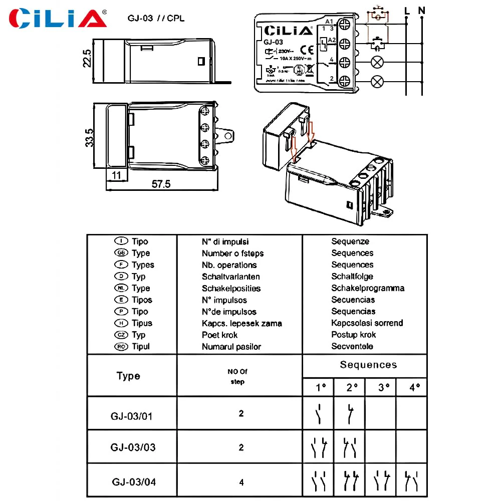 CILIA 230V Electromechanical Pulse Relay with Coil Circuit and Separate Contacts with 1/2 NO Contact (2) Commutator - Image 6