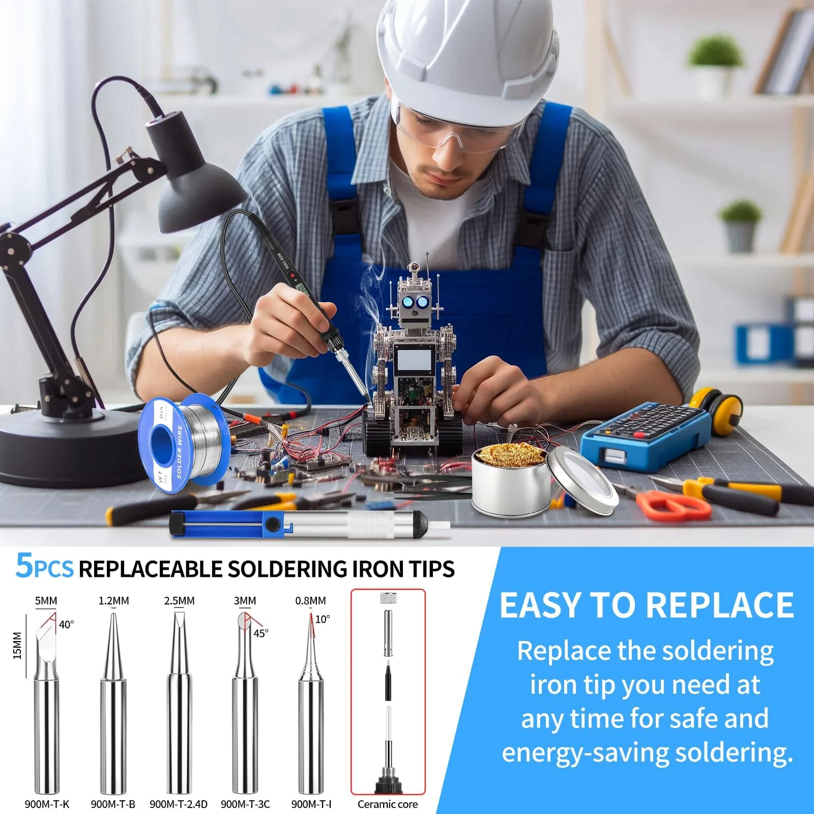 CIRULLI Soldering Iron Set 80 W (350 °C - 500 °C), 17-in-1 Soldering Set with On/Off Switch, 5 Soldering Tips, Desoldering Pump, Soldering Iron Stand, Tweezers, Soldering Iron for Electrical Work and - Image 5